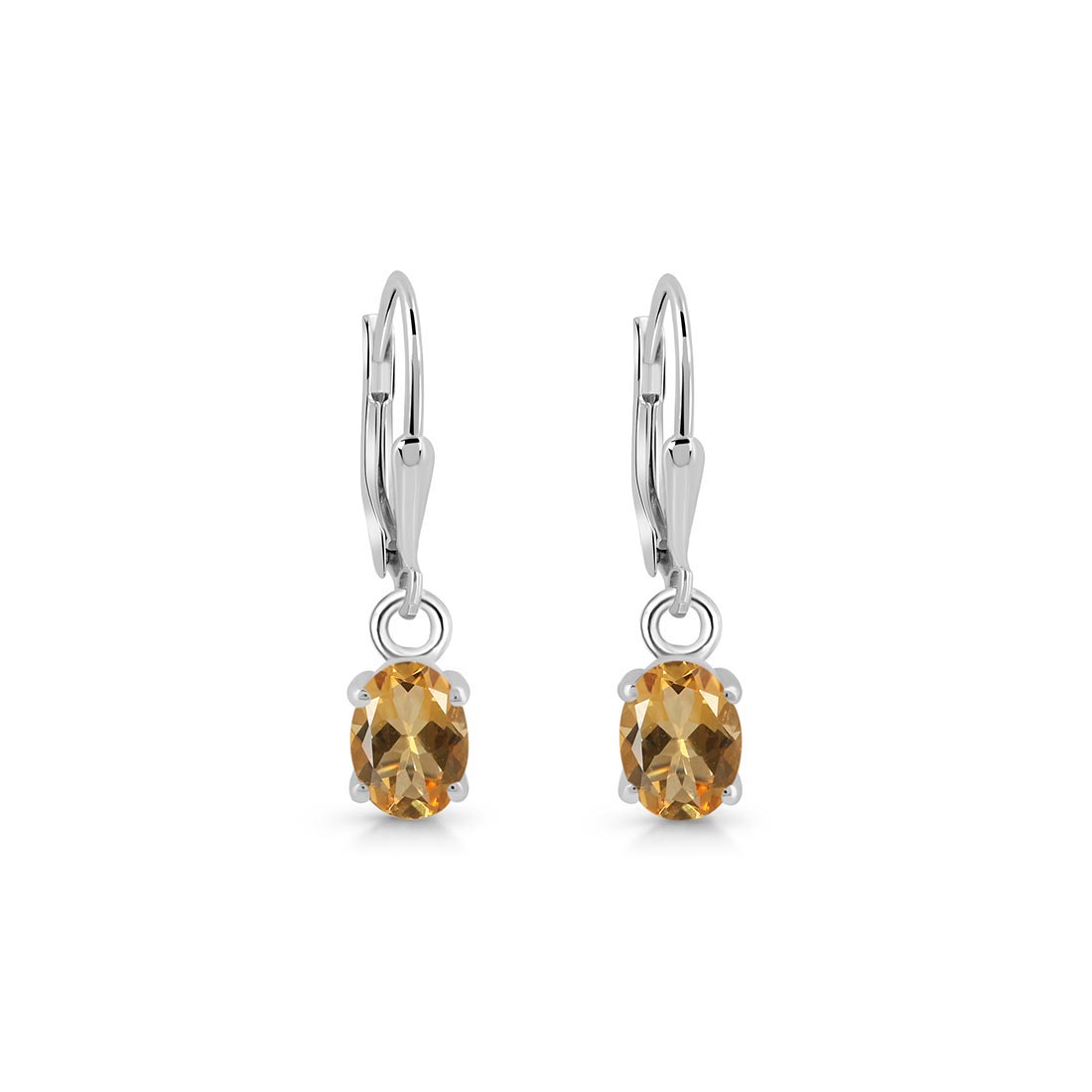 Premium Citrine Leverback Earrings - Elegant 925 Sterling Silver with Rhodium Vermeil