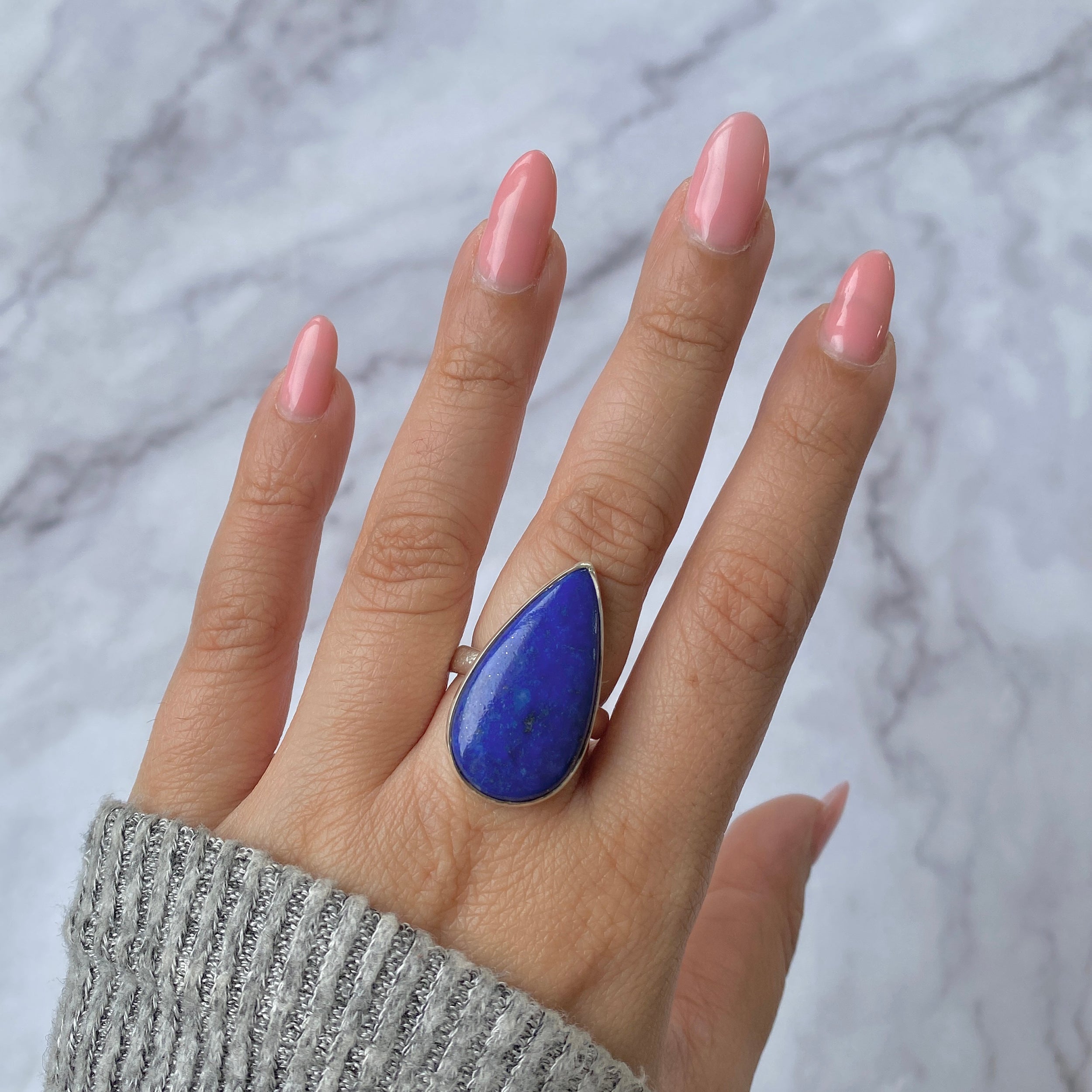 Premium Lapis Adjustable Statement Ring - Elegant Blue Gemstone Jewelry