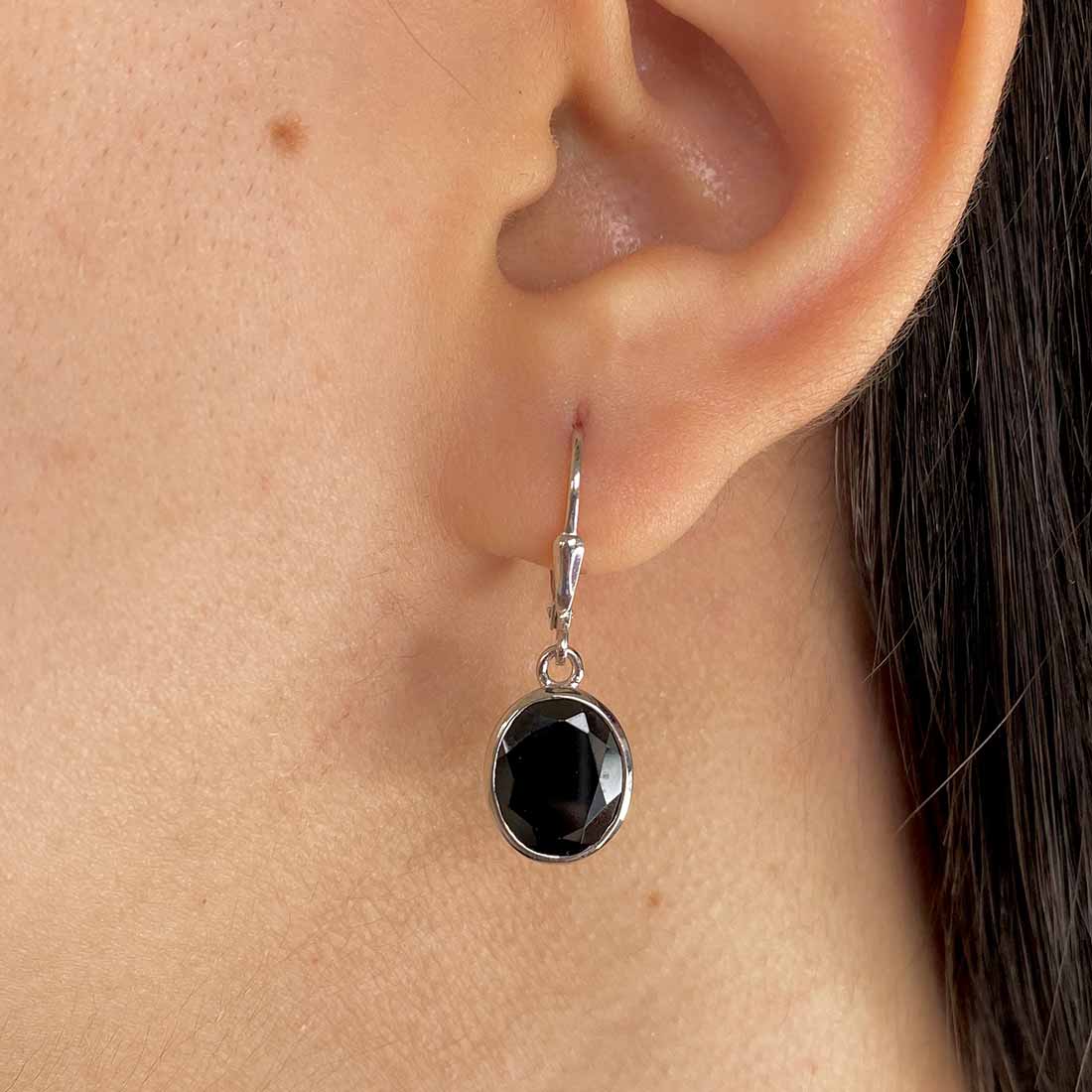 Premium Black Tourmaline Leverback Earrings - Elegant & Protective