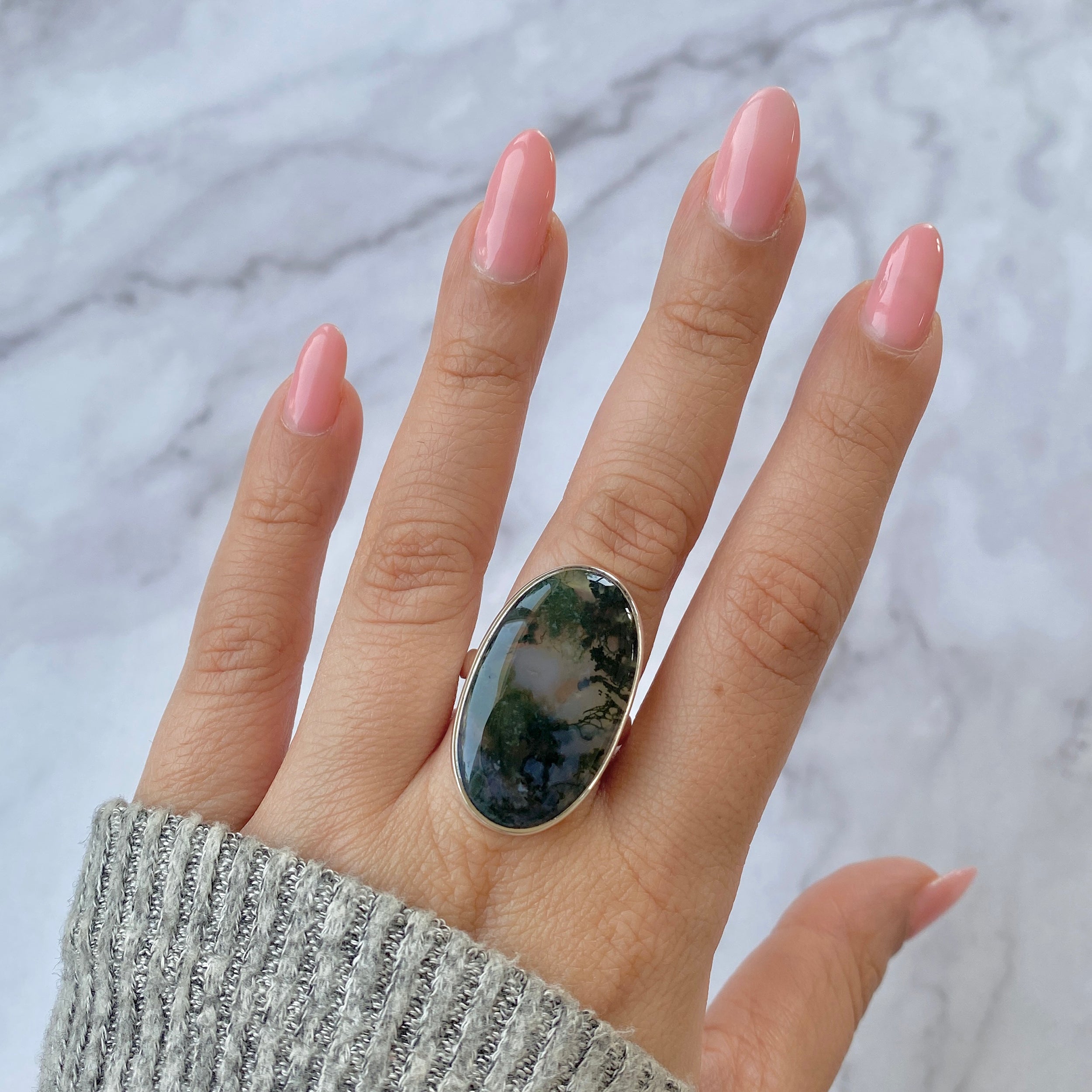 Premium Moss Agate Adjustable Ring - Elegant Statement Jewelry