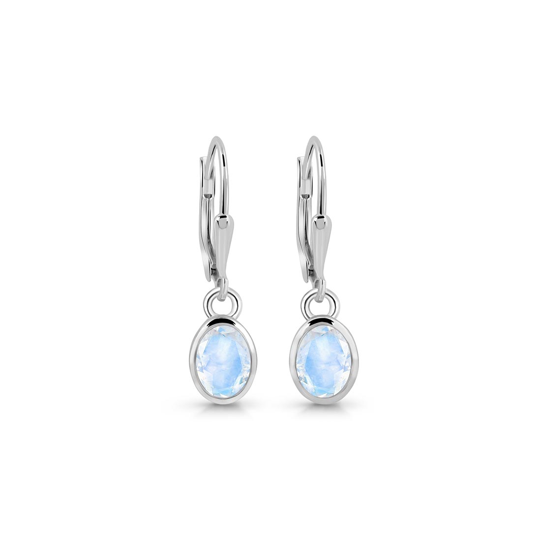 Premium Moonstone Leverback Earrings - Rhodium Vermeil Finish