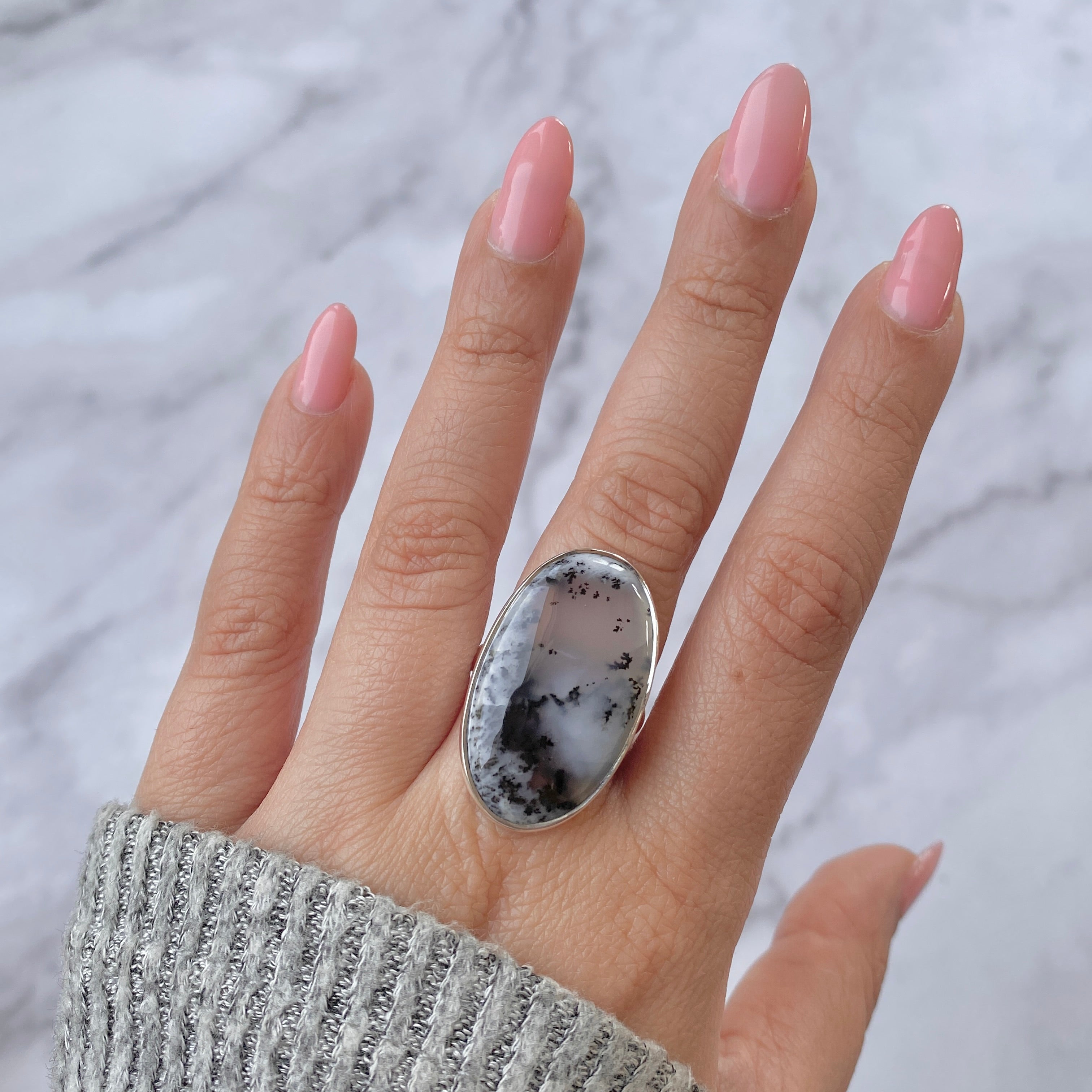 Premium Dendritic Agate Adjustable Ring - Elegant Statement Jewelry (DDA-R-29)