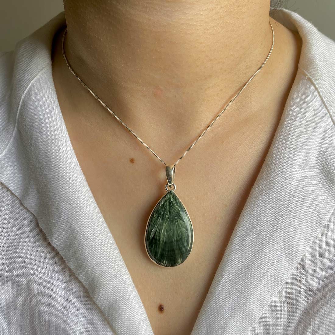 Premium Seraphinite Statement Pendant - Elegant 925 Sterling Silver