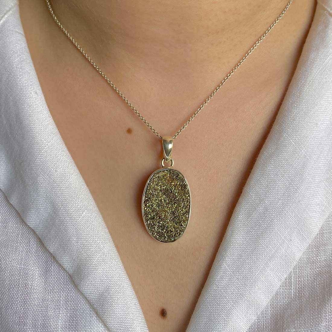 Premium Spectropyrite Druzy Pendant - Ultimate Statement Jewelry