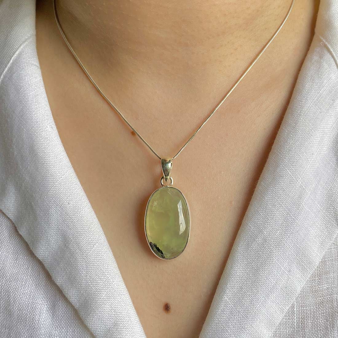 Premium Prehnite Pendant - Elegant Green Statement Jewelry