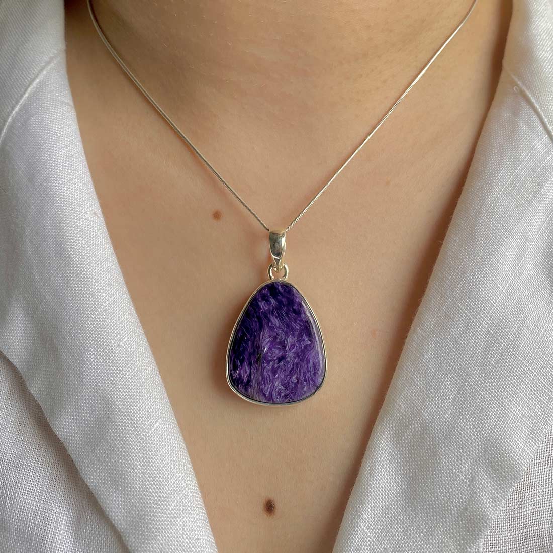 Premium Charoite Silver Pendant - Elegant Purple Statement Jewelry