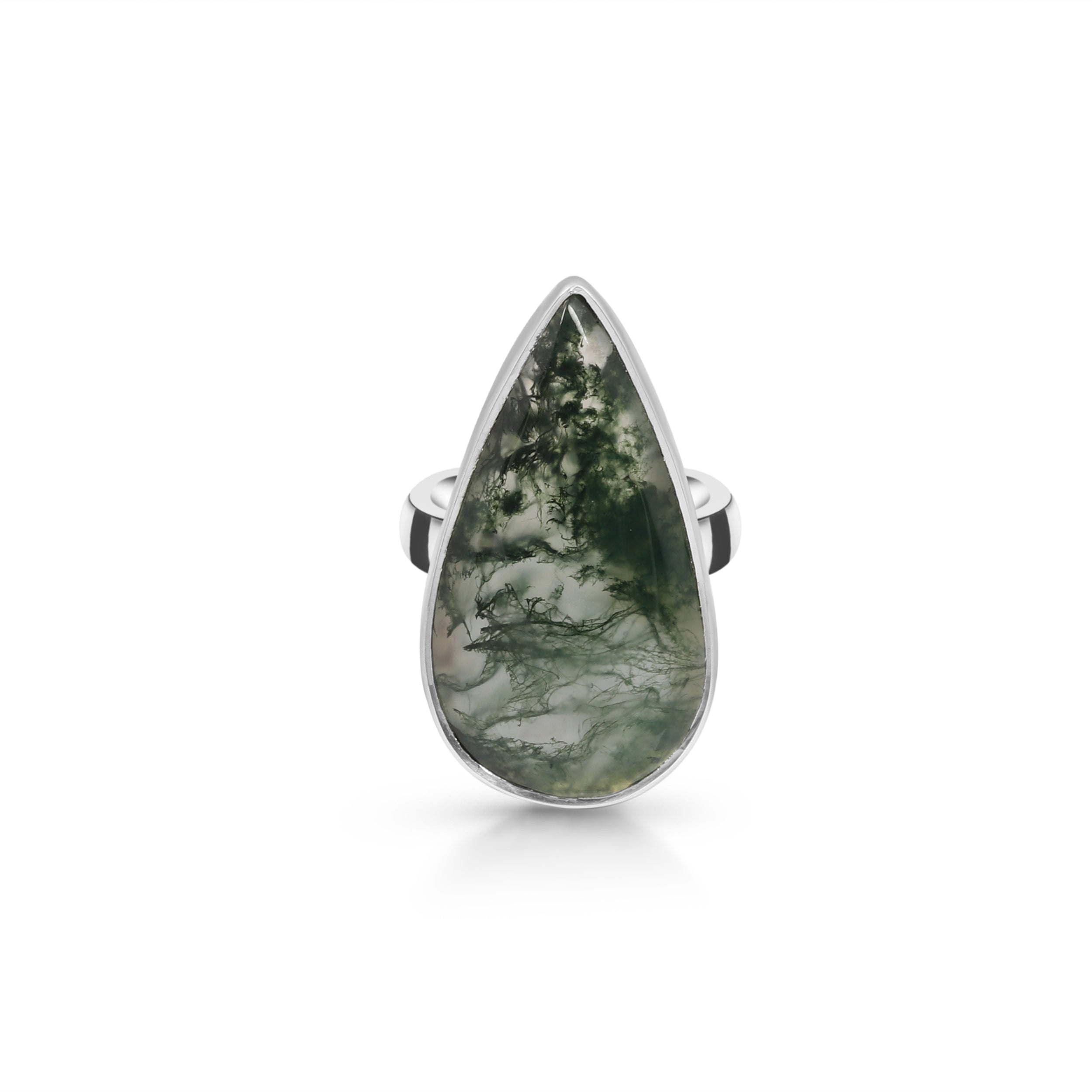 Premium Moss Agate Statement Ring - Sterling Silver Elegance (MOA-R-18)