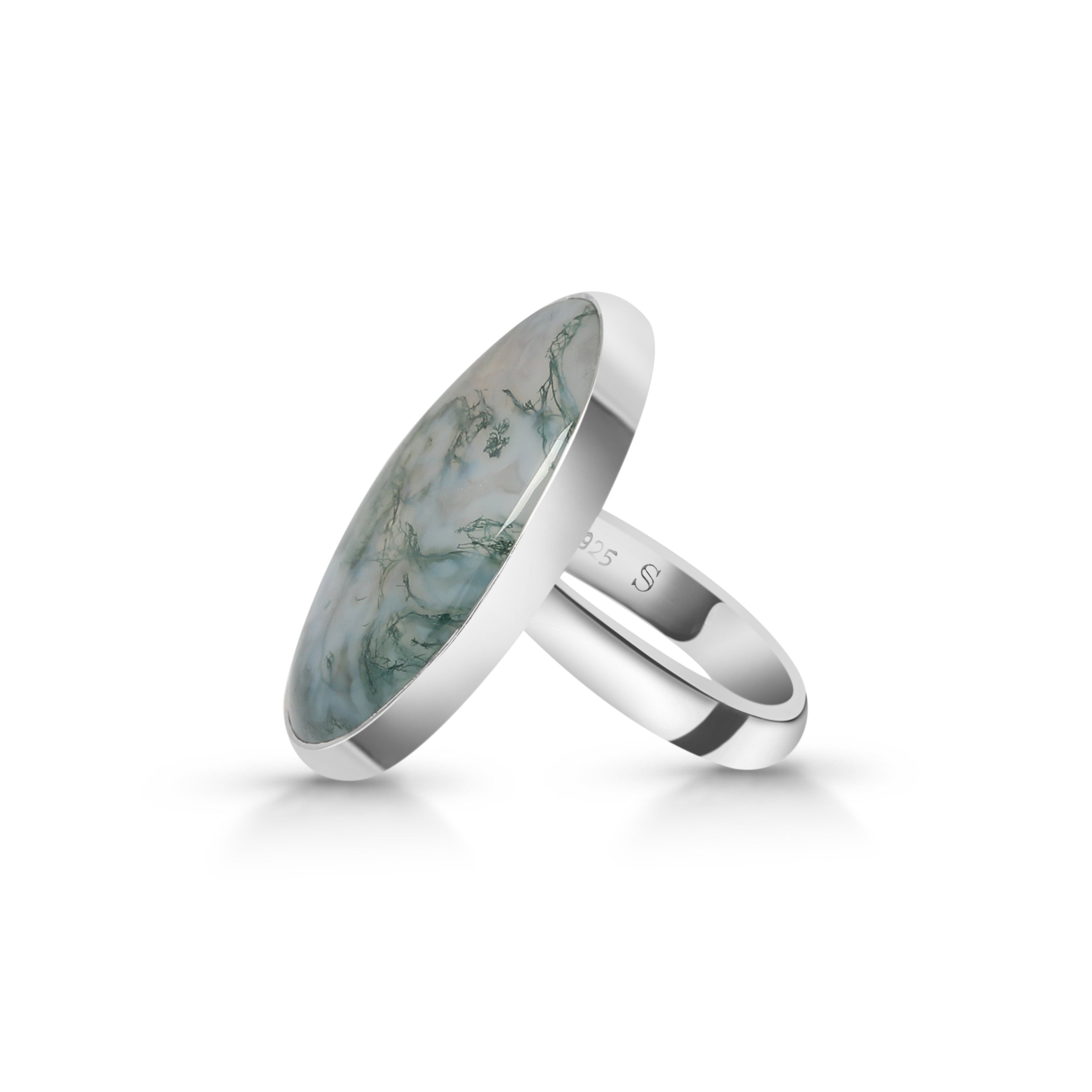 Premium Moss Agate Adjustable Ring - Elegant Statement Jewelry