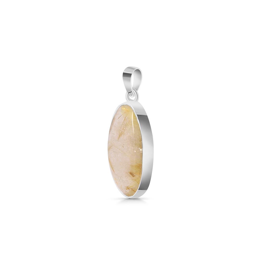 Premium Golden Rutile Statement Pendant - Elegant 925 Sterling Silver