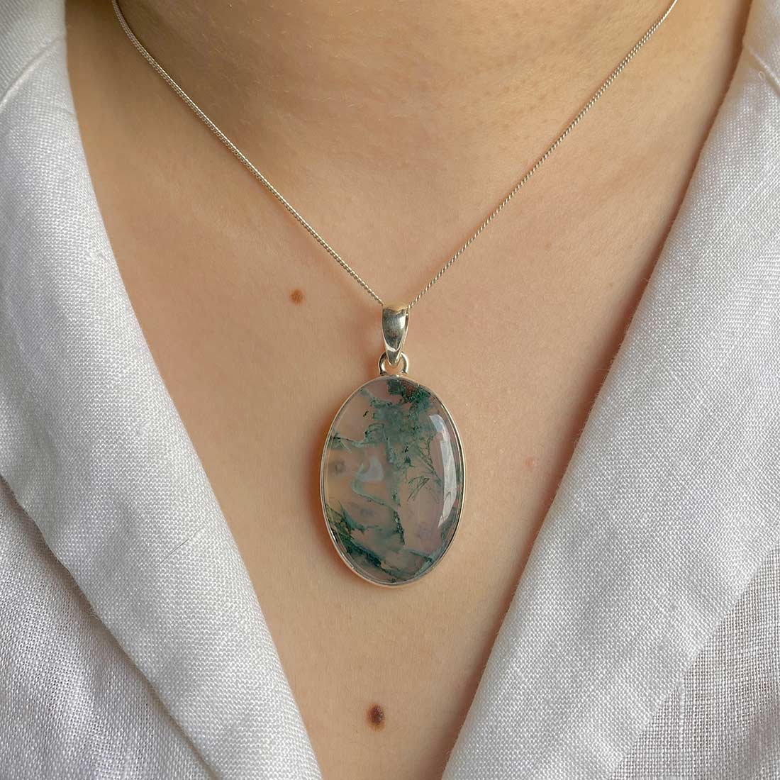 Premium Moss Agate Pendant - Elegant Statement Jewelry