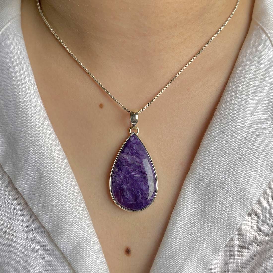 Premium Charoite Statement Pendant - CHR-P-28 | Elegant Purple Jewelry