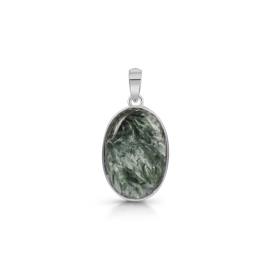 Premium Seraphinite Silver Pendant - Elegant Statement Jewelry