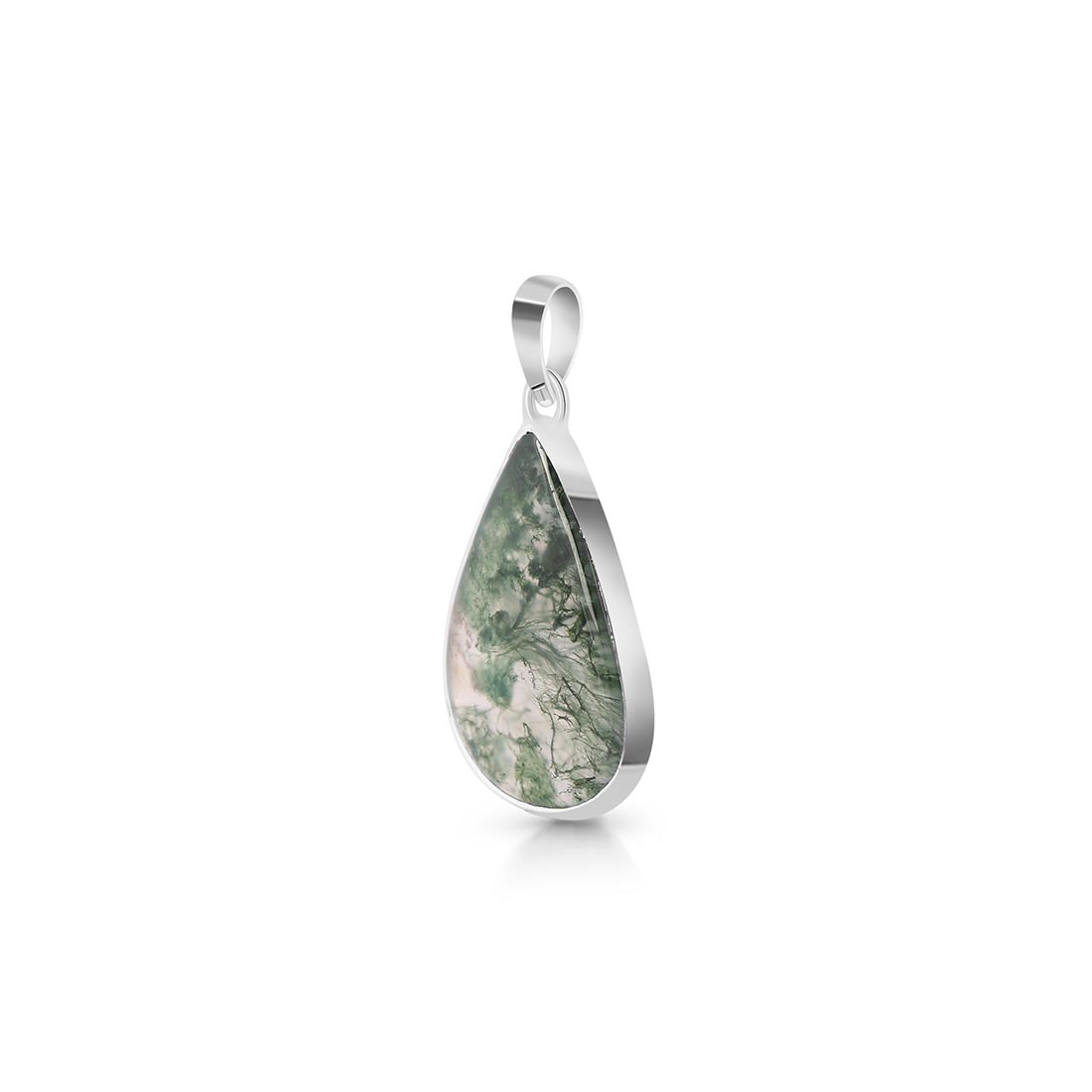 Premium Moss Agate Pendant - Sterling Silver Statement Jewelry