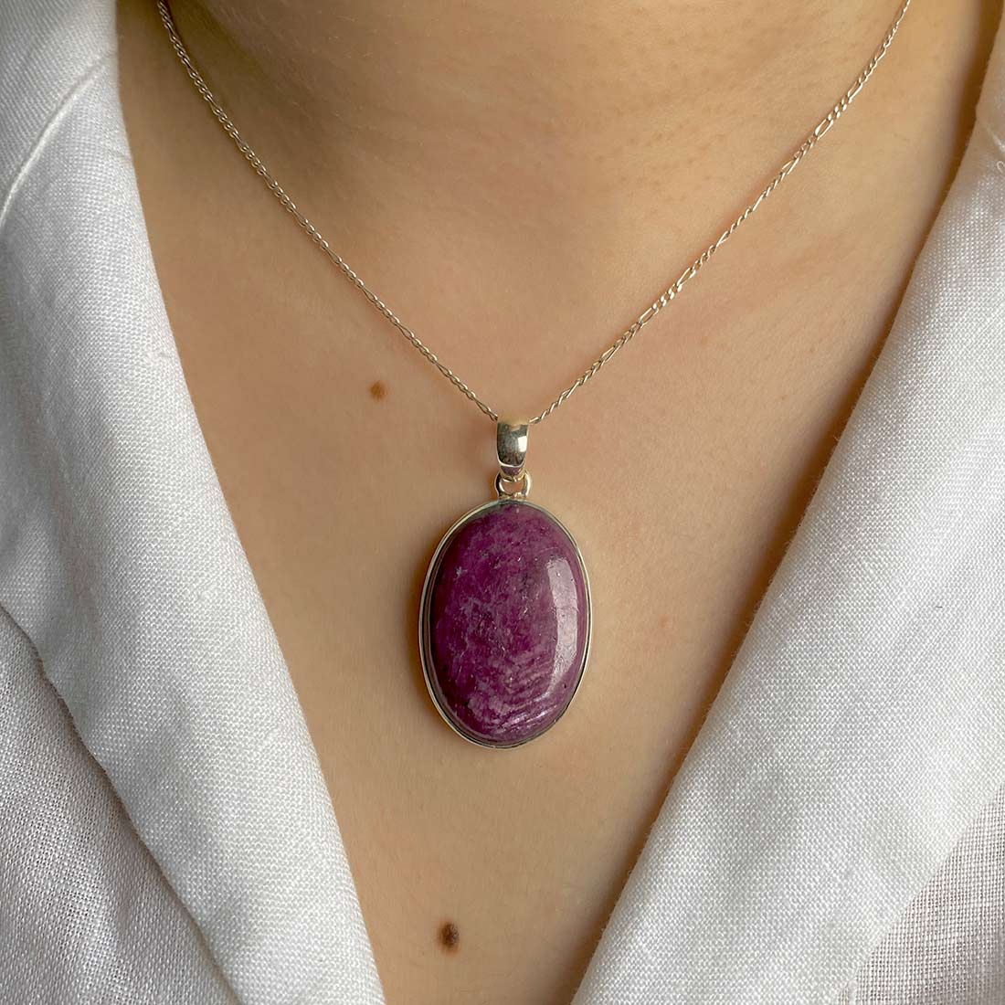 Premium Pink Ruby Zoisite Pendant - Elegant Sterling Silver Jewelry