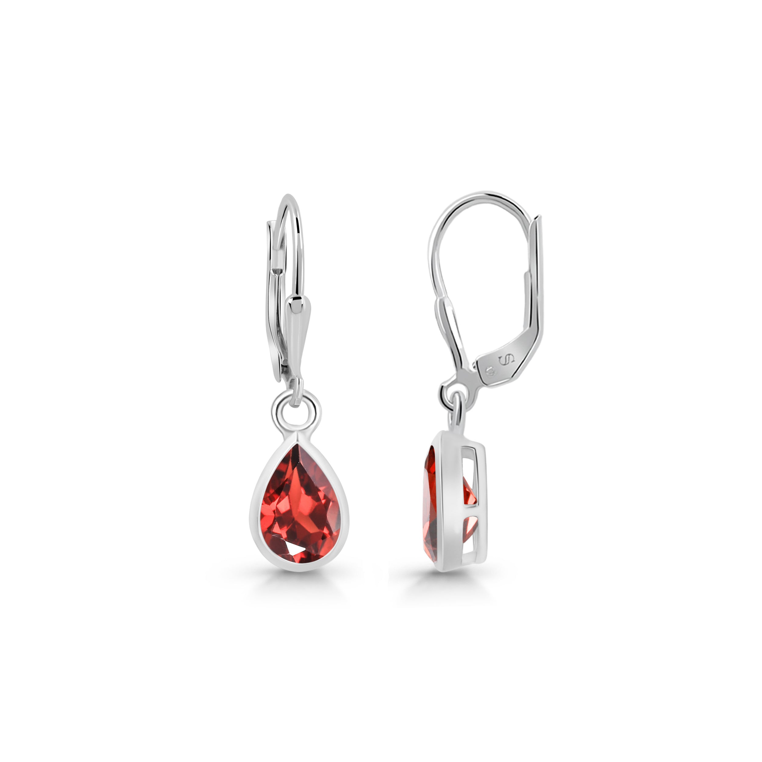 Premium Garnet Leverback Earrings - Elegant Rhodium Vermeil Design