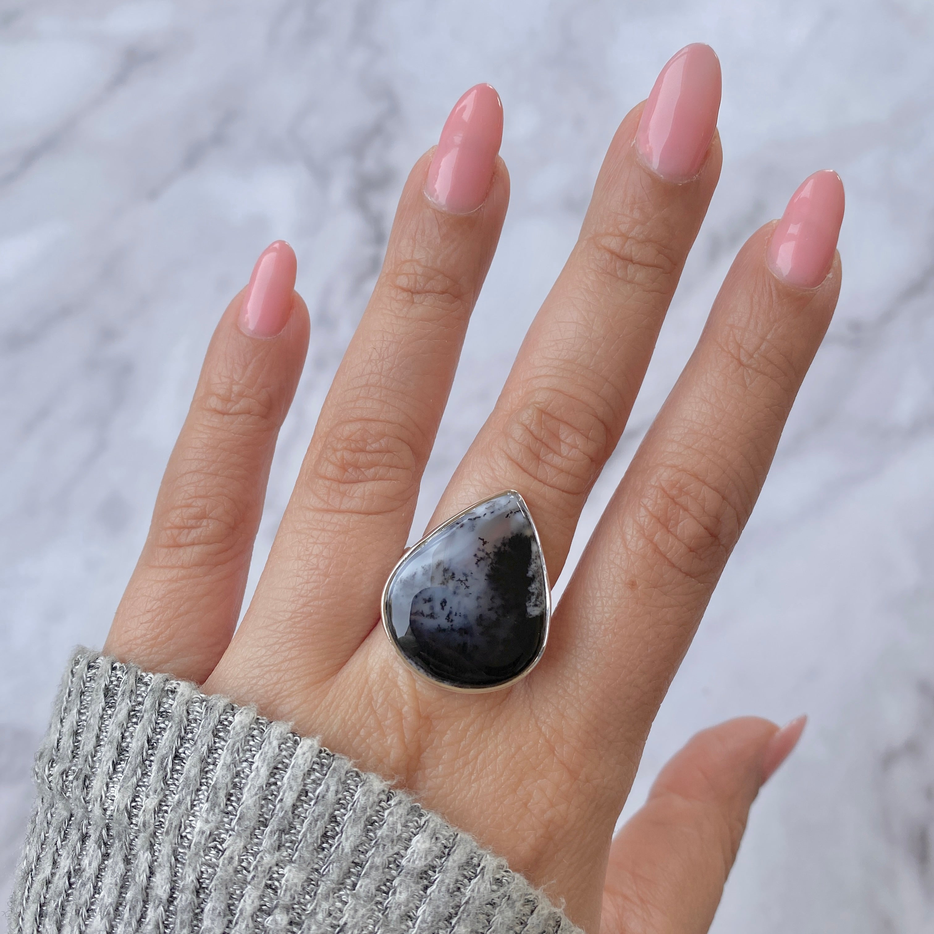 Premium Dendritic Agate Adjustable Ring - Ultimate Statement Jewelry