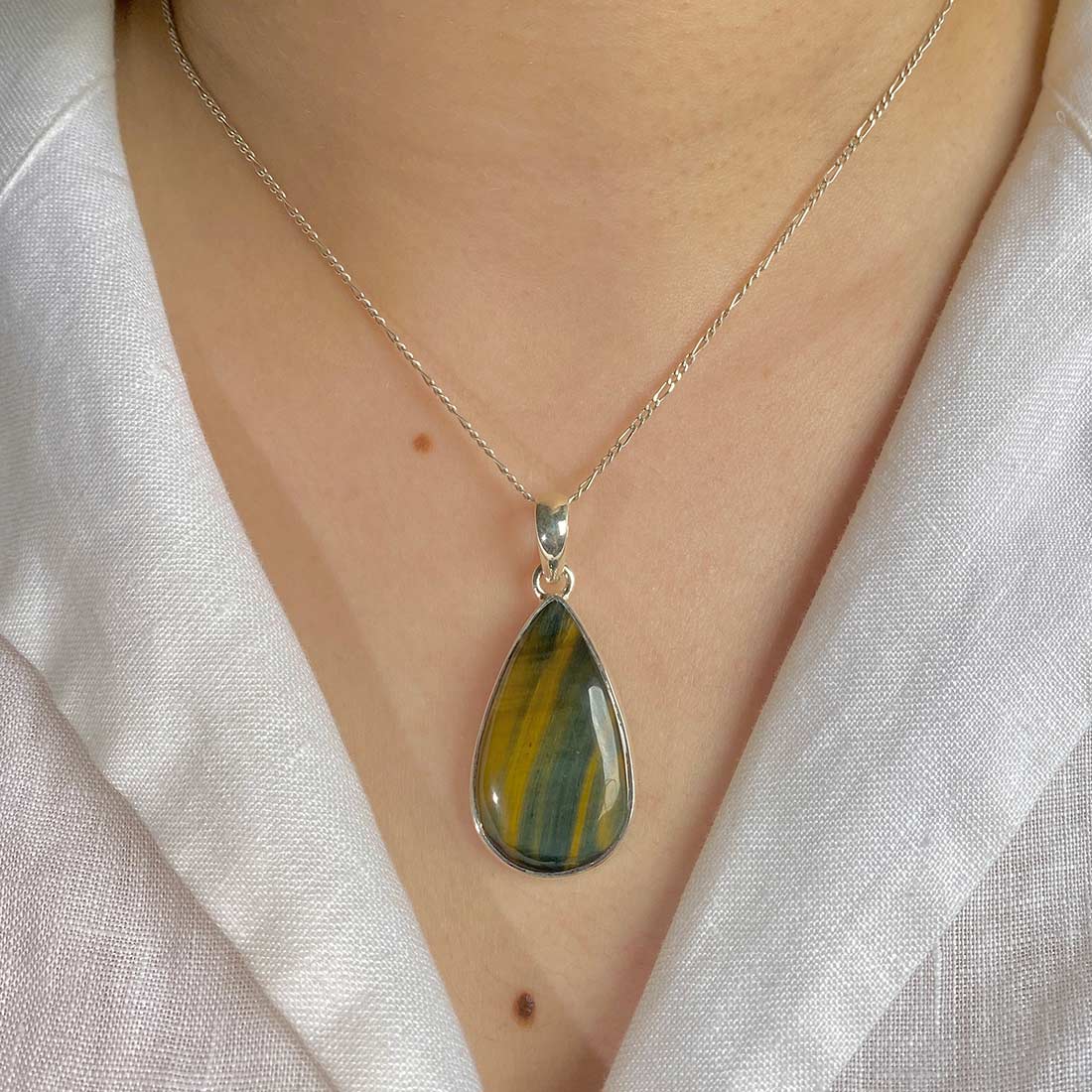 Premium Blue Tiger Eye Silver Pendant - BTE-P-12