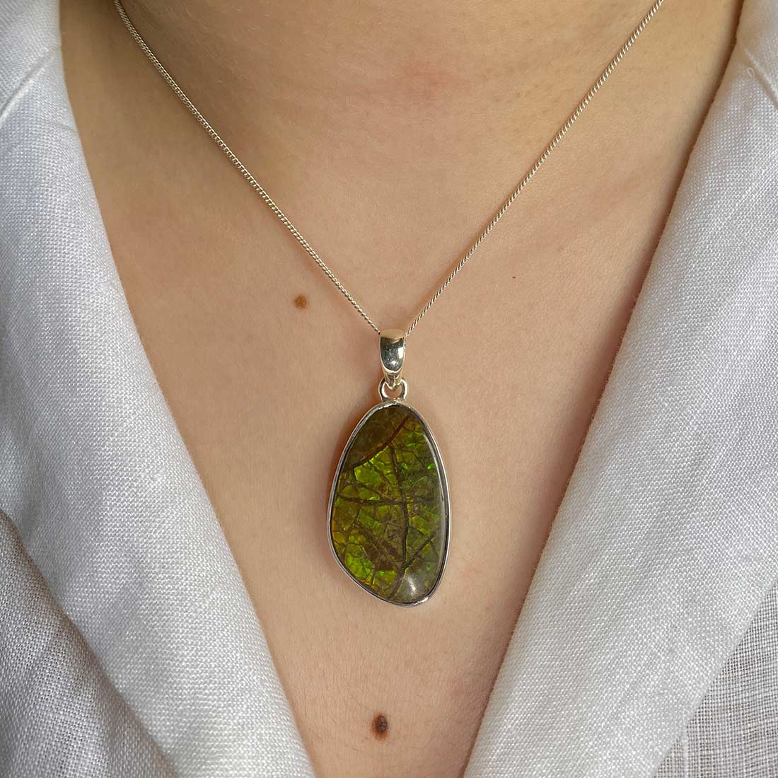 Premium Ammolite Pendant - Elegant Silver Statement Piece (AML-P-3)