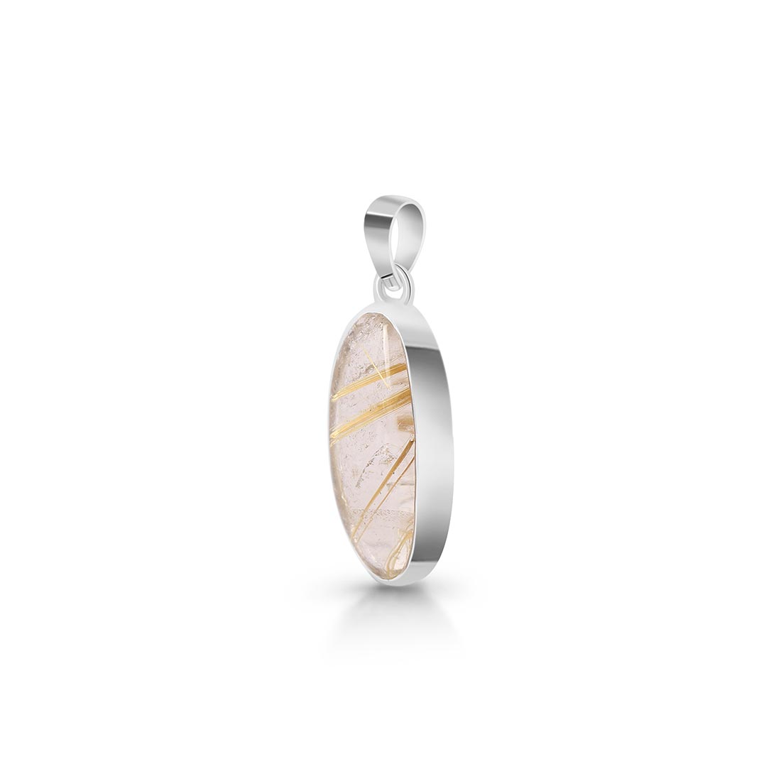 Premium Golden Rutile Pendant - Elegant 925 Sterling Silver Jewelry