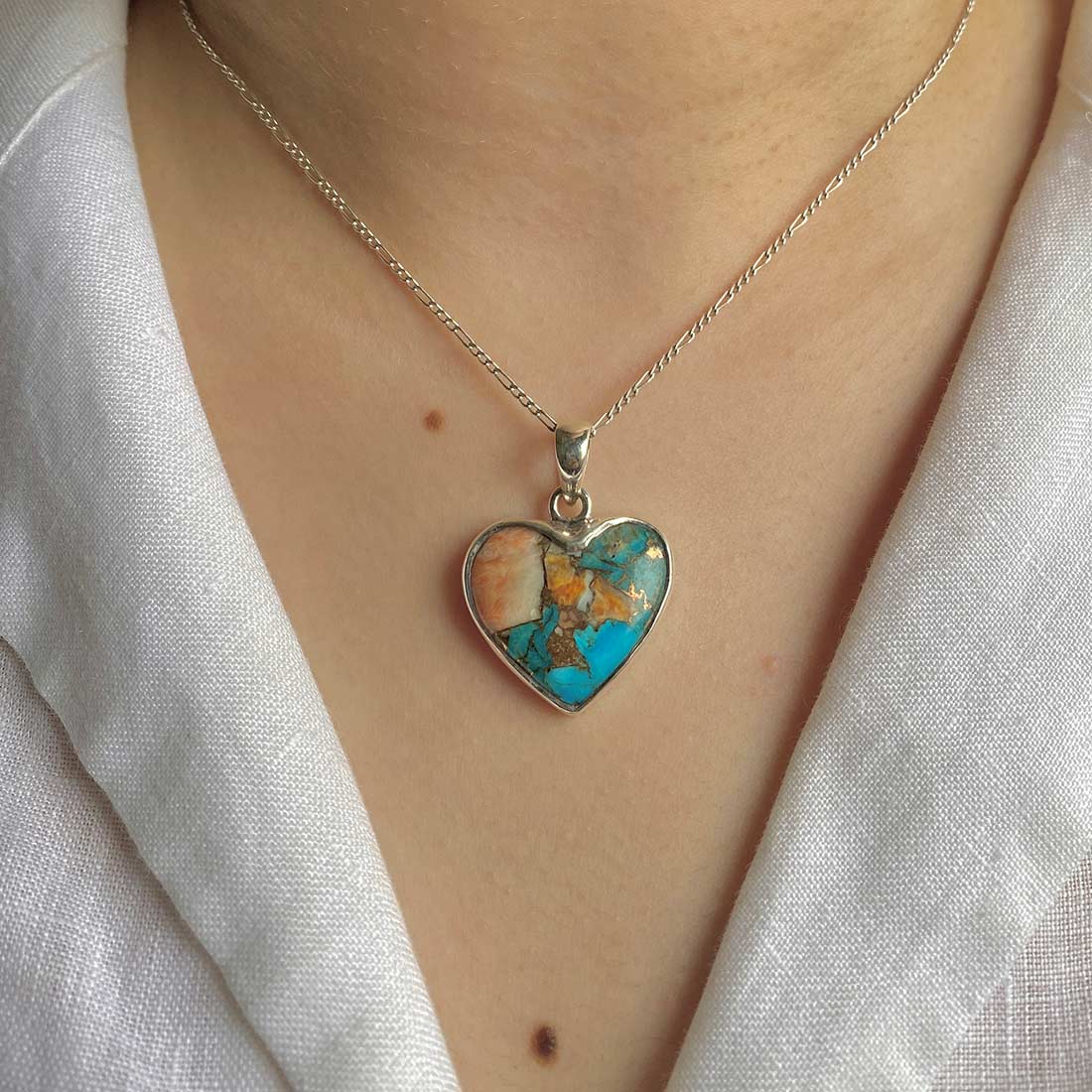 Premium Spiny Oyster Turquoise Heart Pendant - Sterling Silver Statement Jewelry