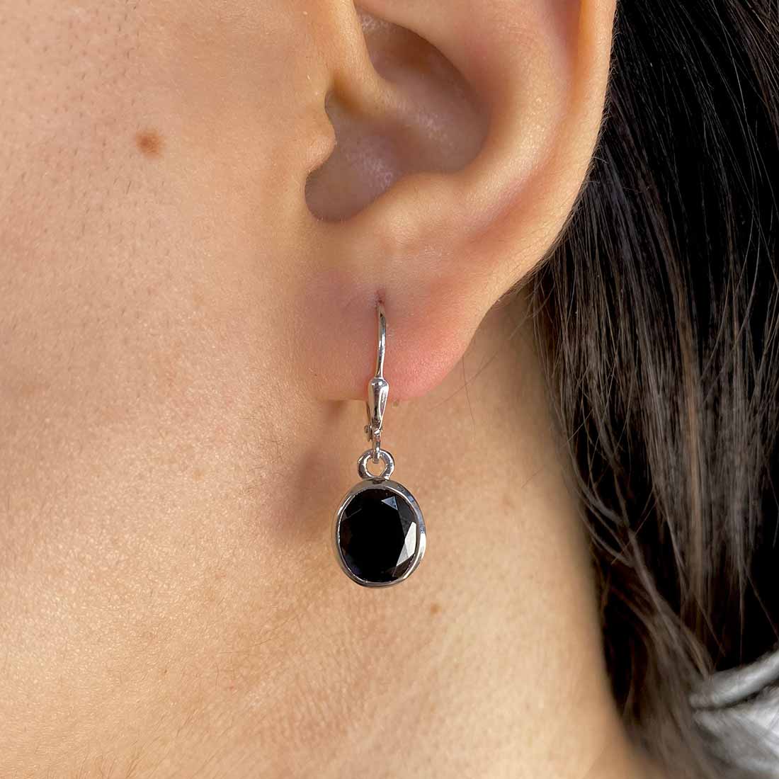 Premium Black Tourmaline Leverback Earrings - Elegant & Protective (BLS-SE-713)