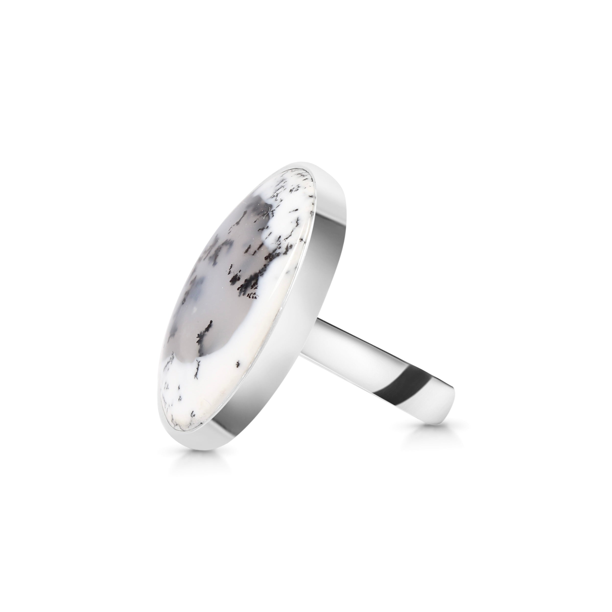 Premium Dendritic Agate Adjustable Ring - Elegant Statement Piece