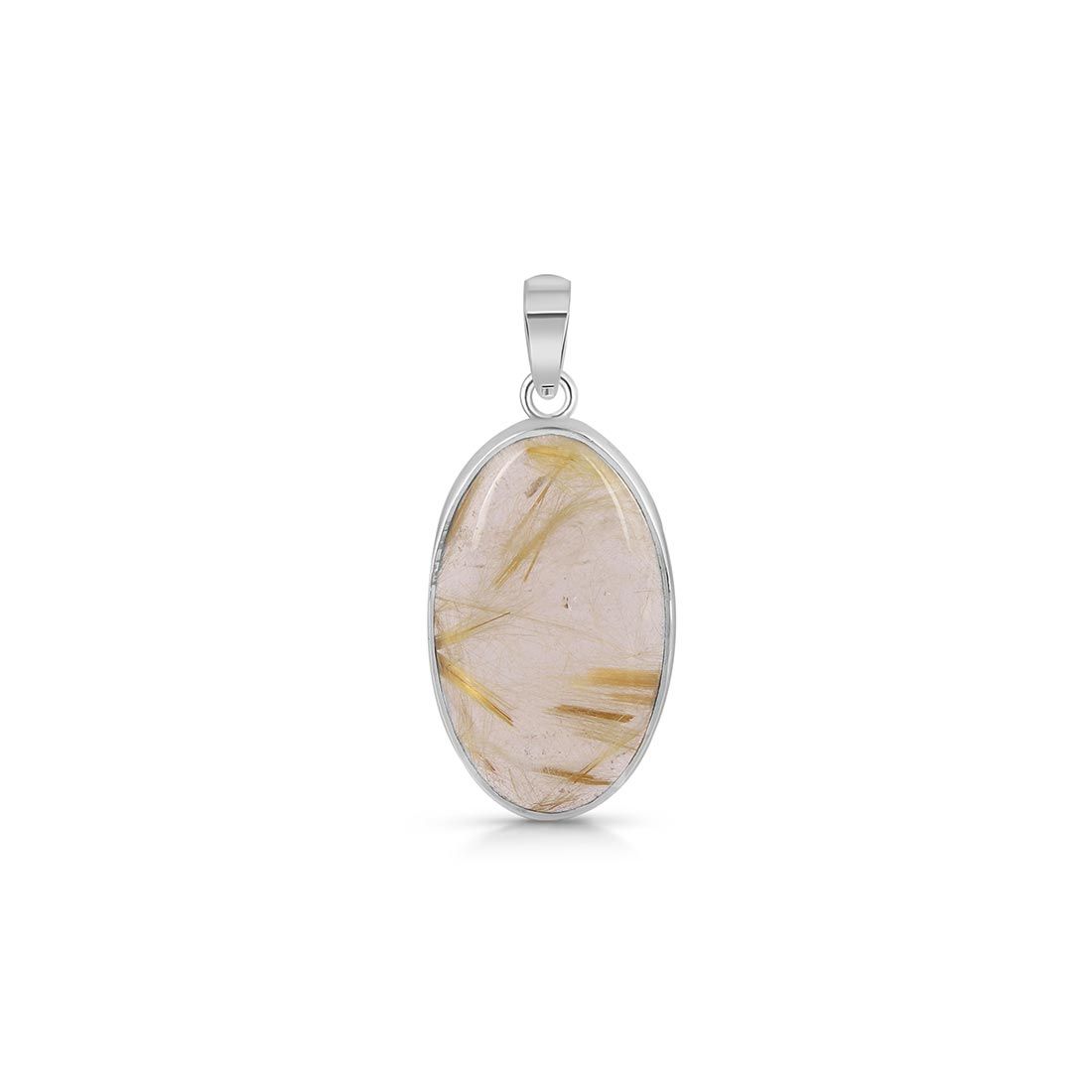 Premium Golden Rutile Statement Pendant - Elegant 925 Sterling Silver