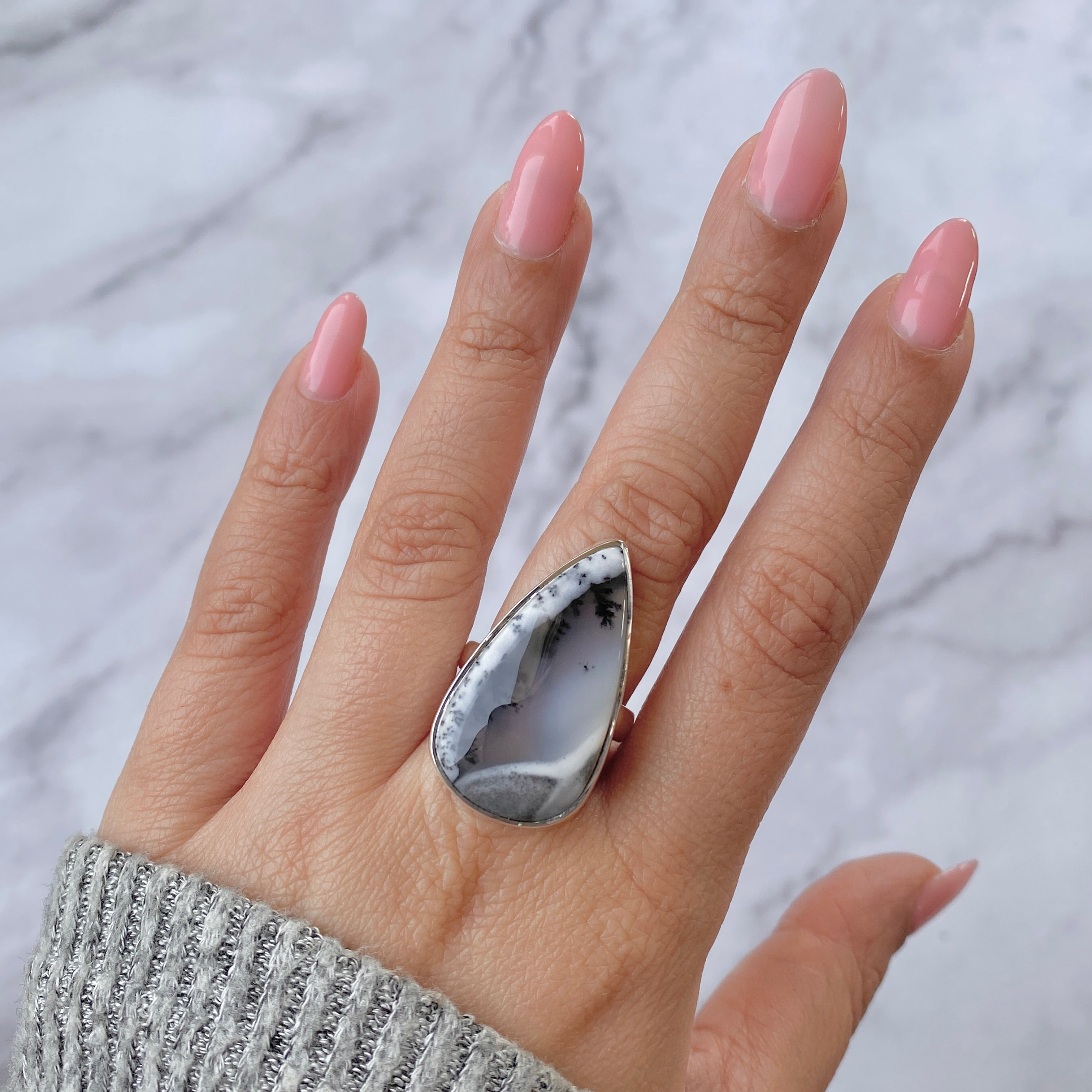 Premium Dendritic Agate Adjustable Ring - Elegant Statement Jewelry (DDA-R-26)