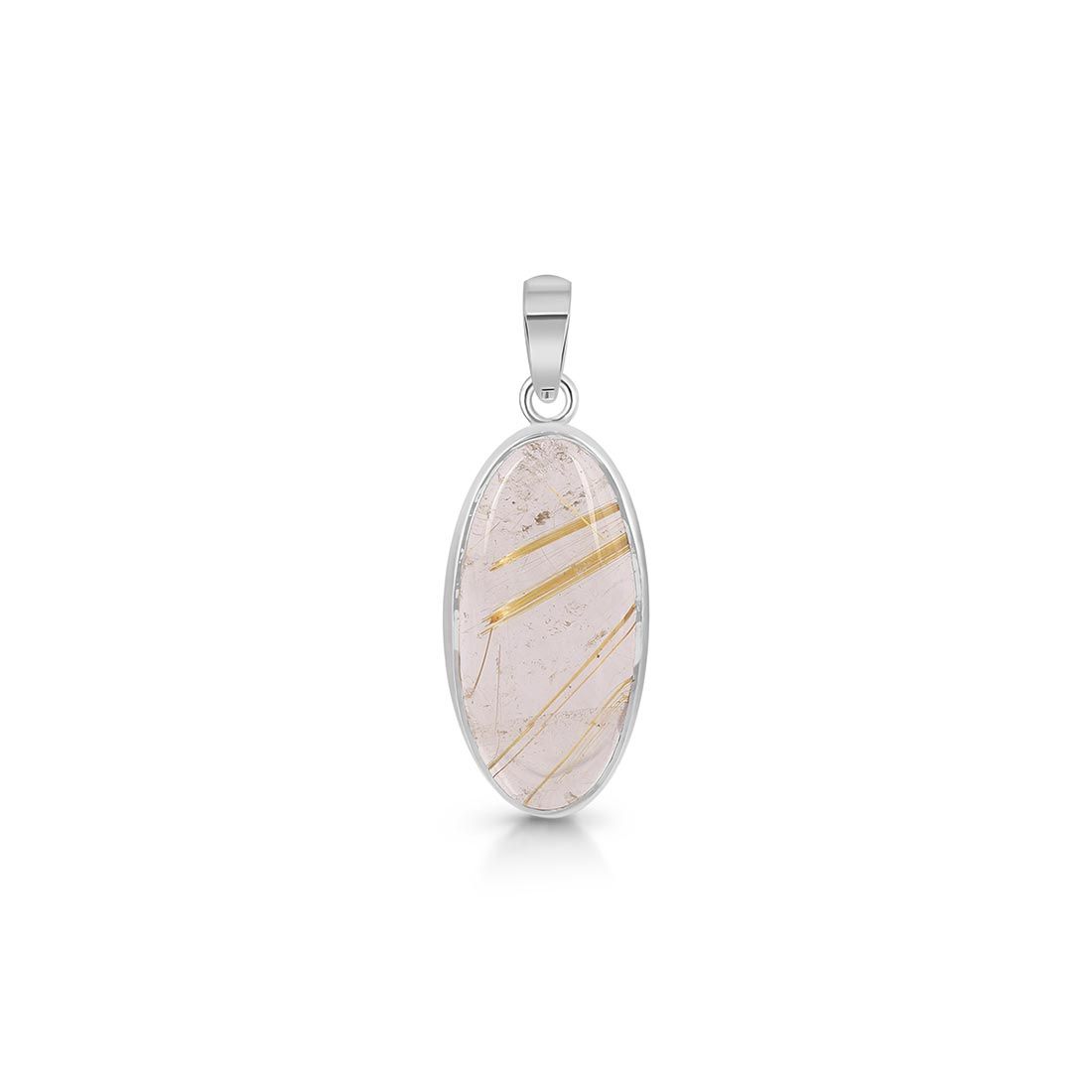 Premium Golden Rutile Pendant - Elegant 925 Sterling Silver Jewelry