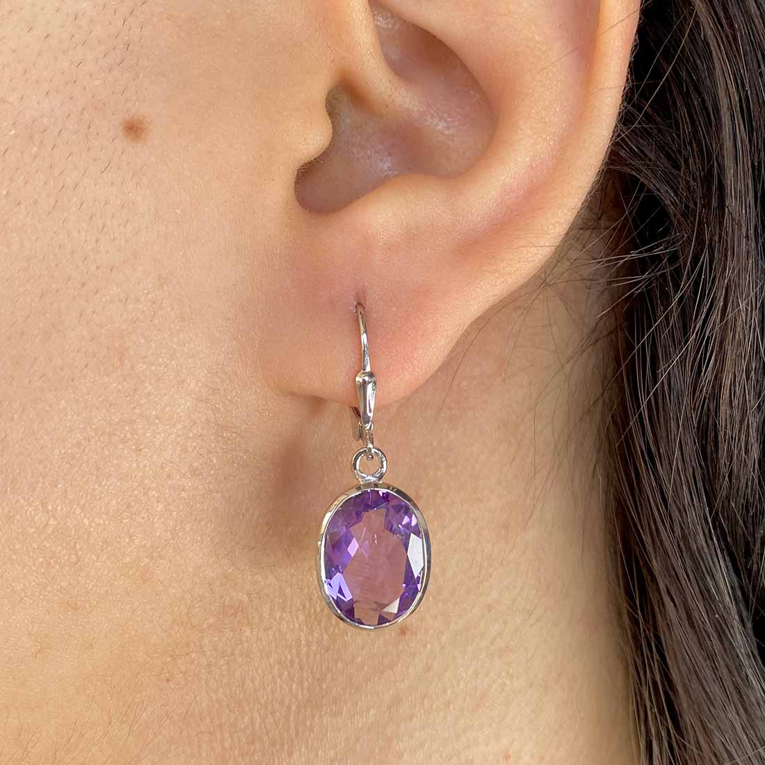 Premium Amethyst Leverback Earrings - Elegant Purple Gemstone Jewelry (AMT-SE-709)