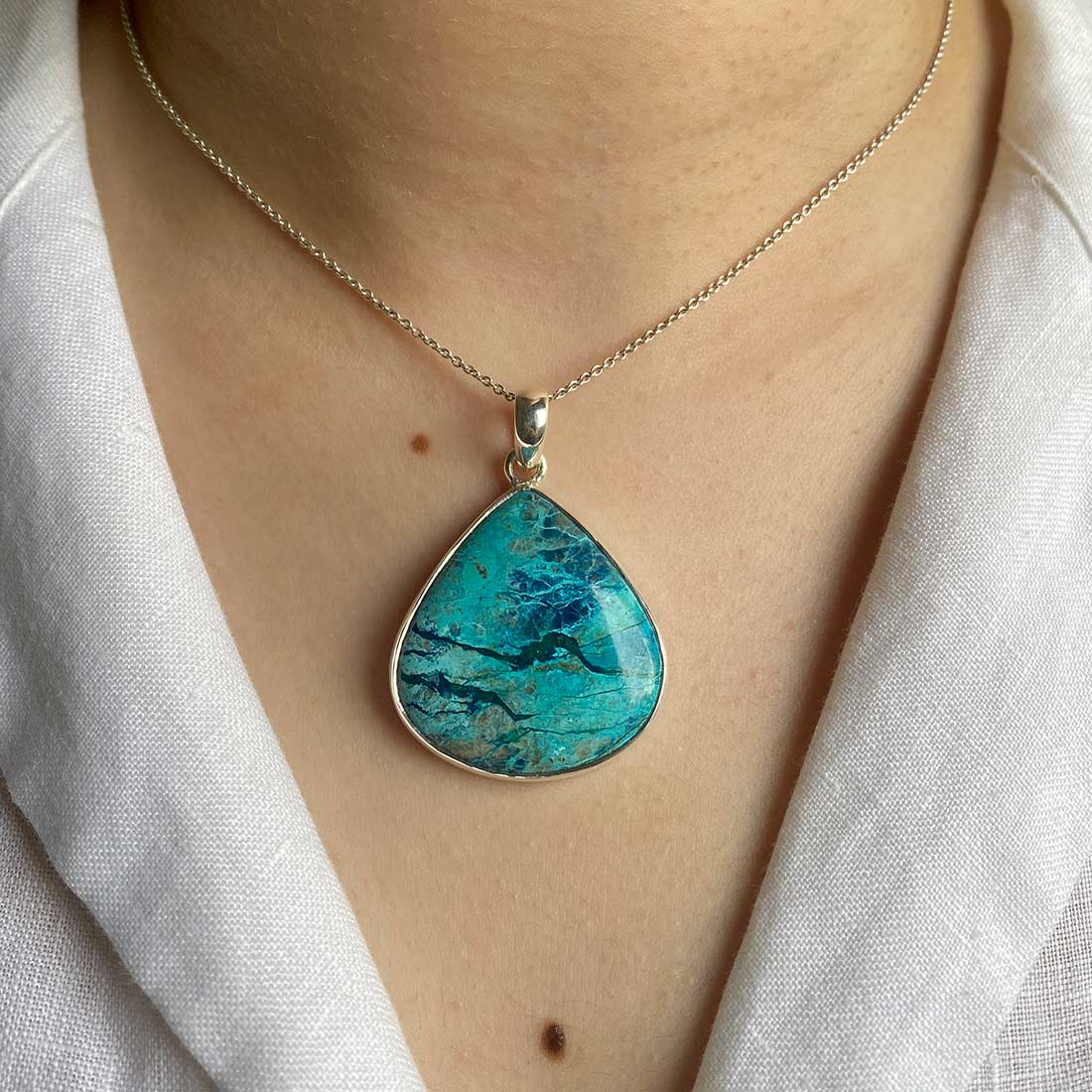 Premium Shattuckite Pendant - Elegant 925 Sterling Silver Jewelry (STK-P-18)