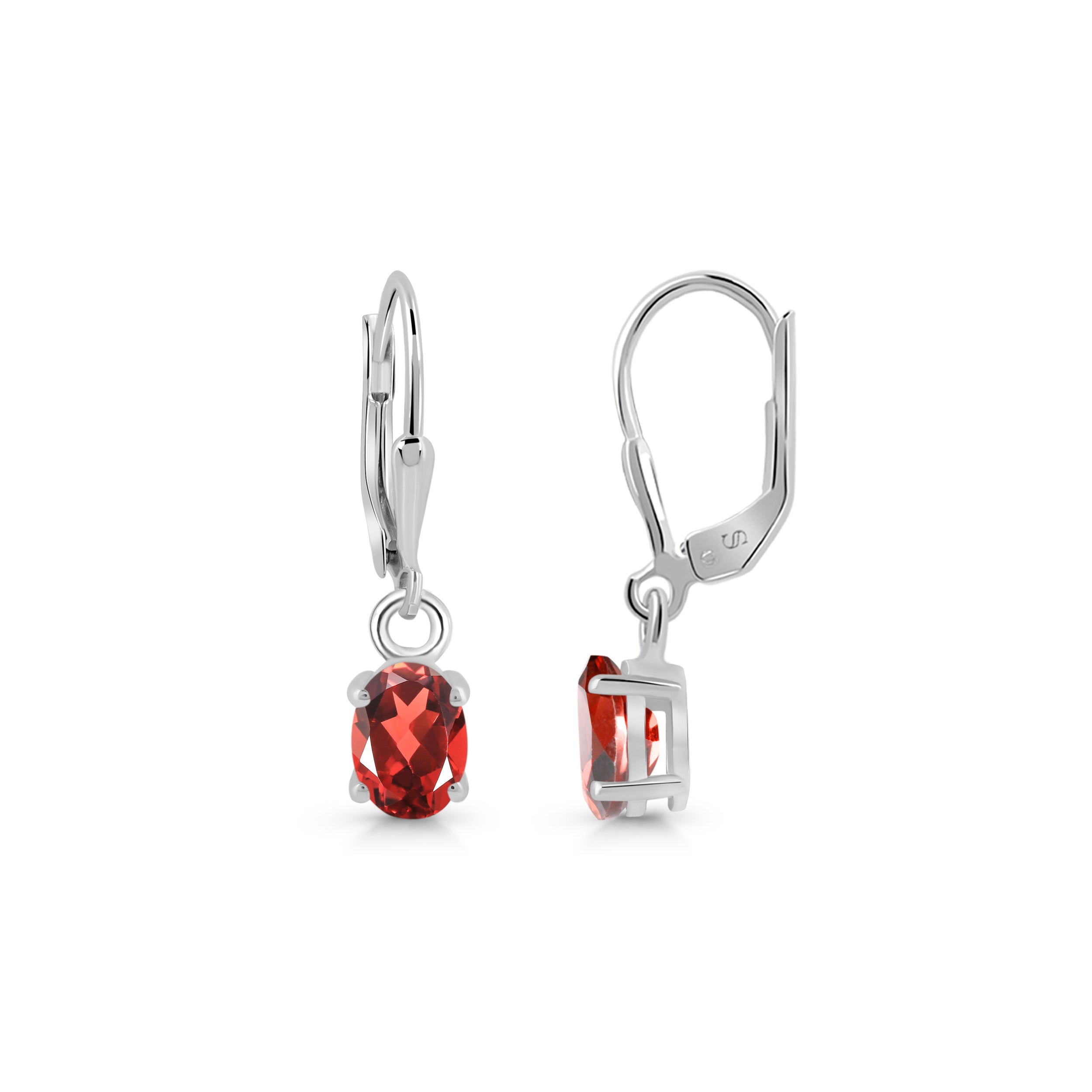 Premium Garnet Leverback Earrings - Elegant 925 Sterling Silver