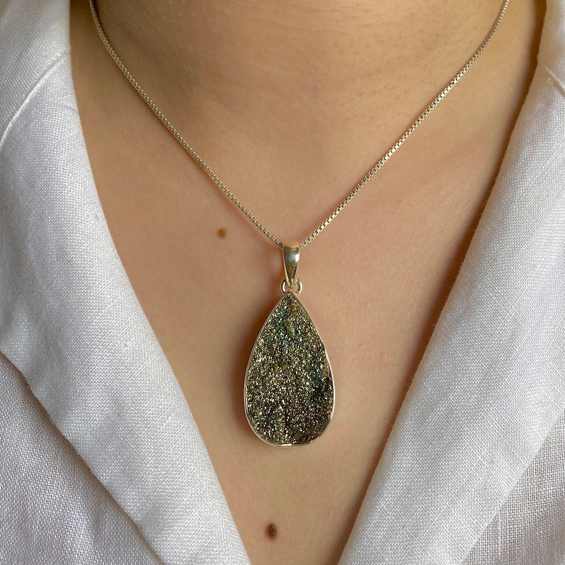 Premium Spectropyrite Druzy Pendant - Ultimate Elegance (SPD-P-9)