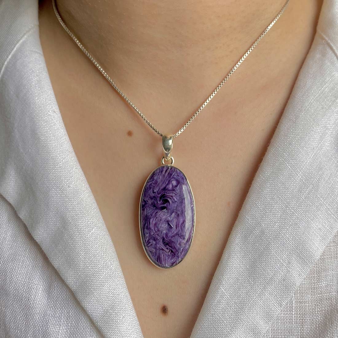 Premium Charoite Pendant - Elegant Purple Statement Jewelry