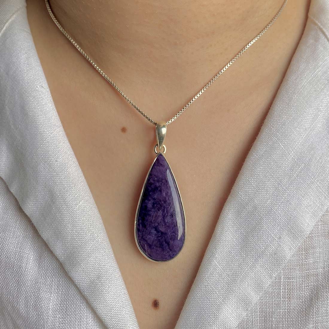 Premium Charoite Pendant - CHR-P-32 | Elegant Purple Statement Jewelry