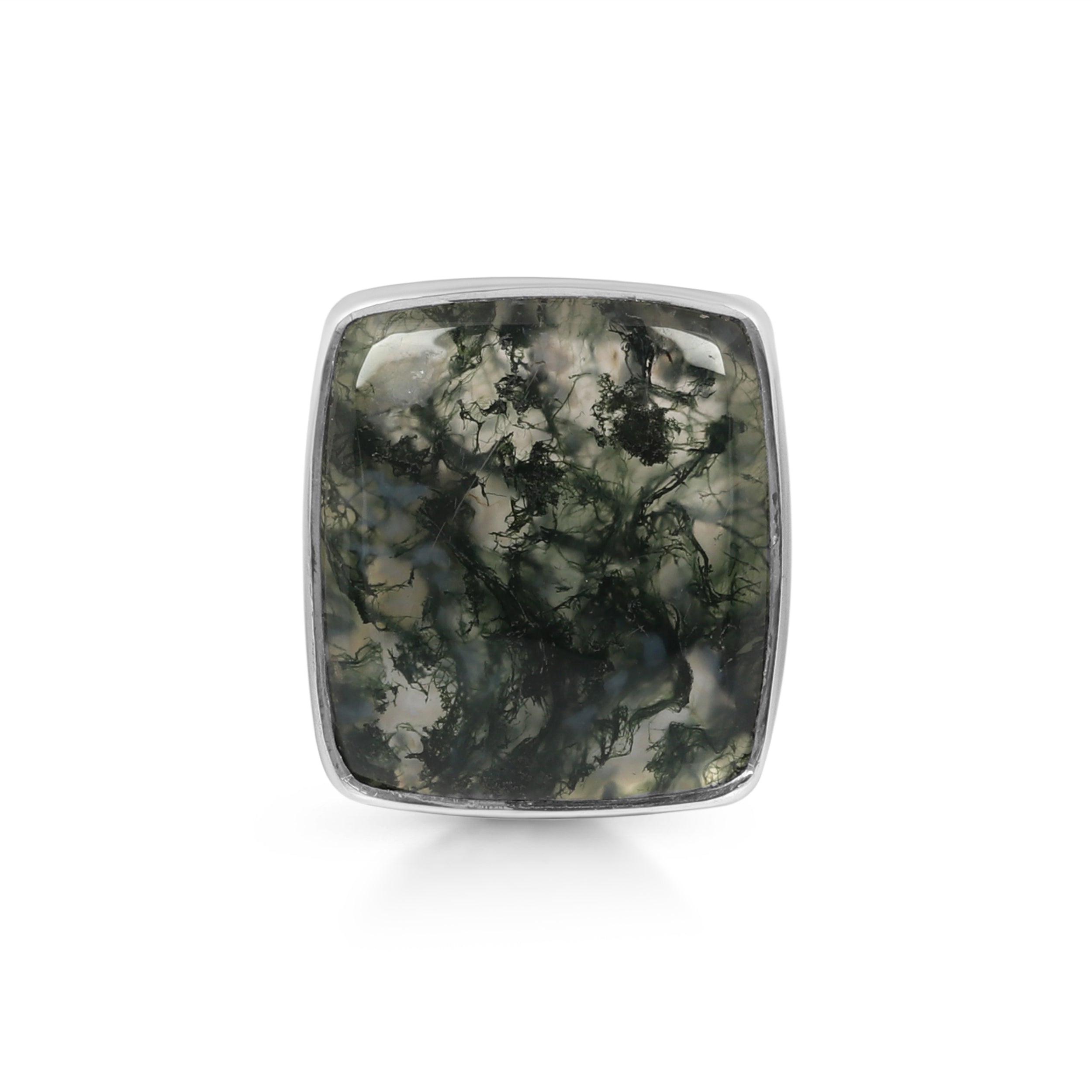 Premium Moss Agate Adjustable Ring - Elegant Green Statement Jewelry