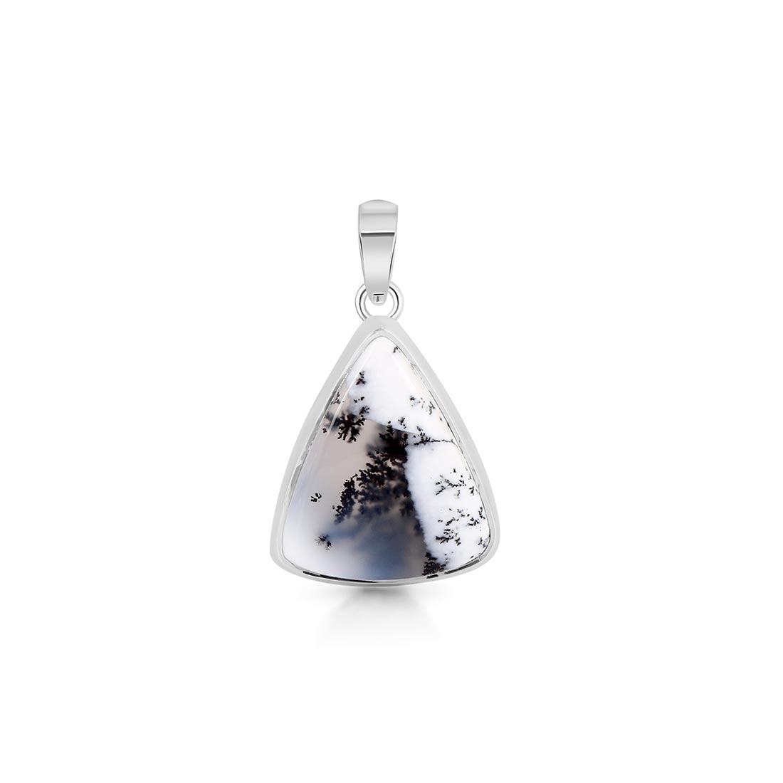 Premium Dendritic Agate Silver Pendant - Elegant Tree Leaf Design