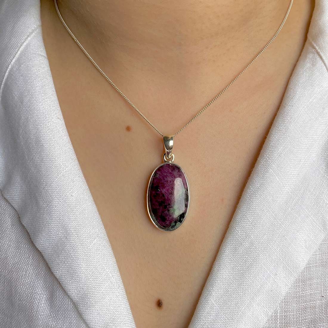 Premium Ruby Zoisite Silver Pendant - Elegant Statement Jewelry