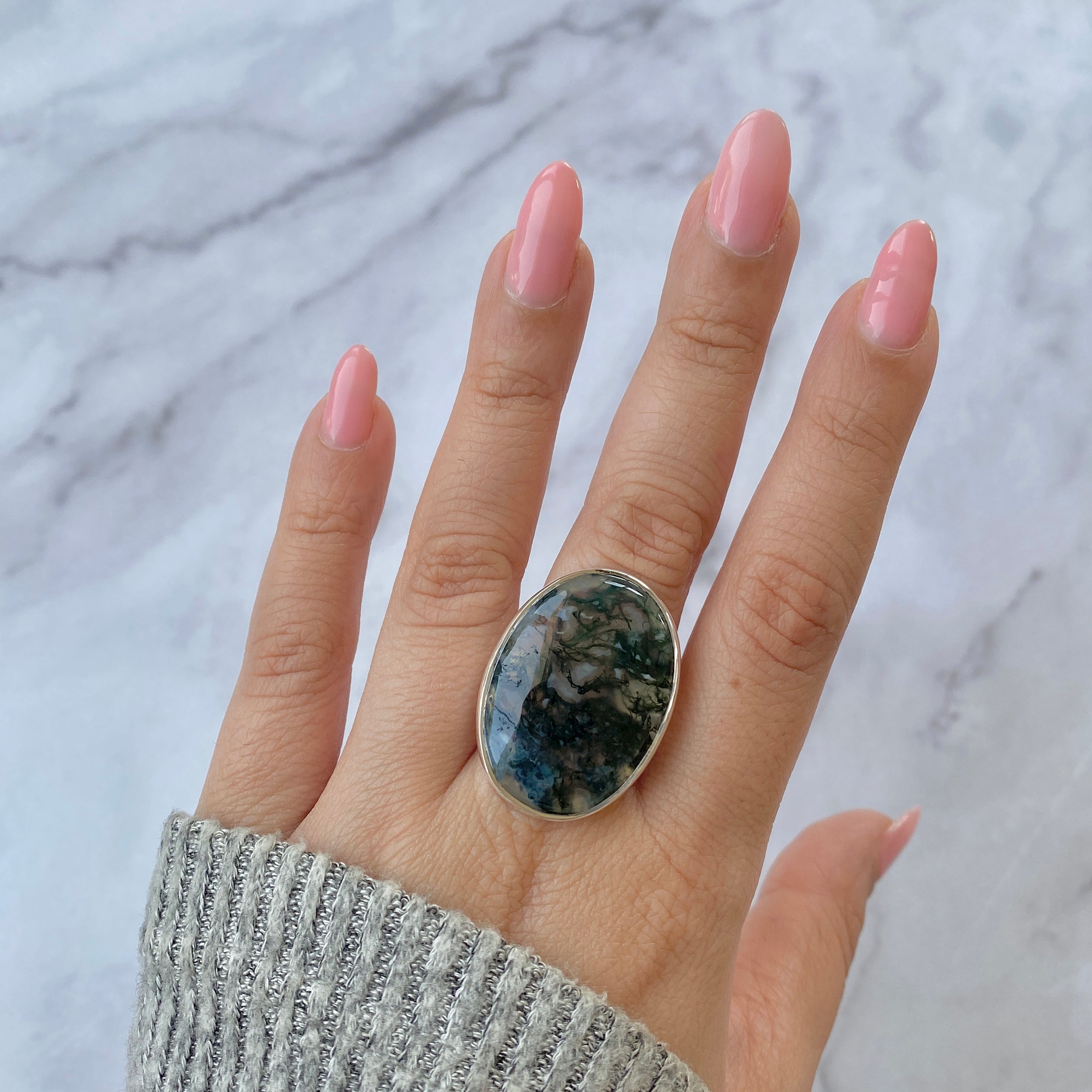 Premium Moss Agate Adjustable Ring - MOA-R-21 | Elegant Statement Jewelry