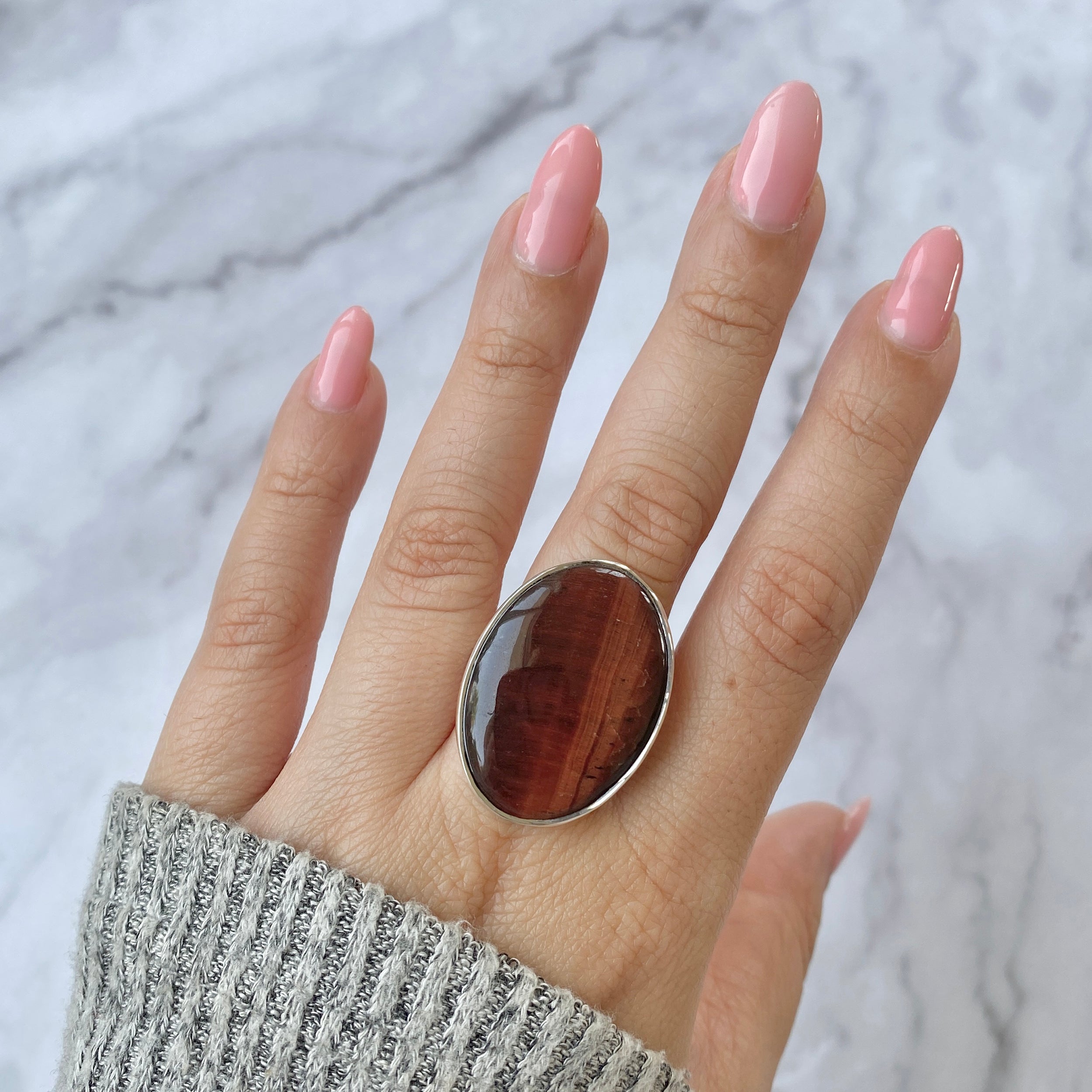 Premium Red Tiger Eye Adjustable Ring - Bold Statement Jewelry