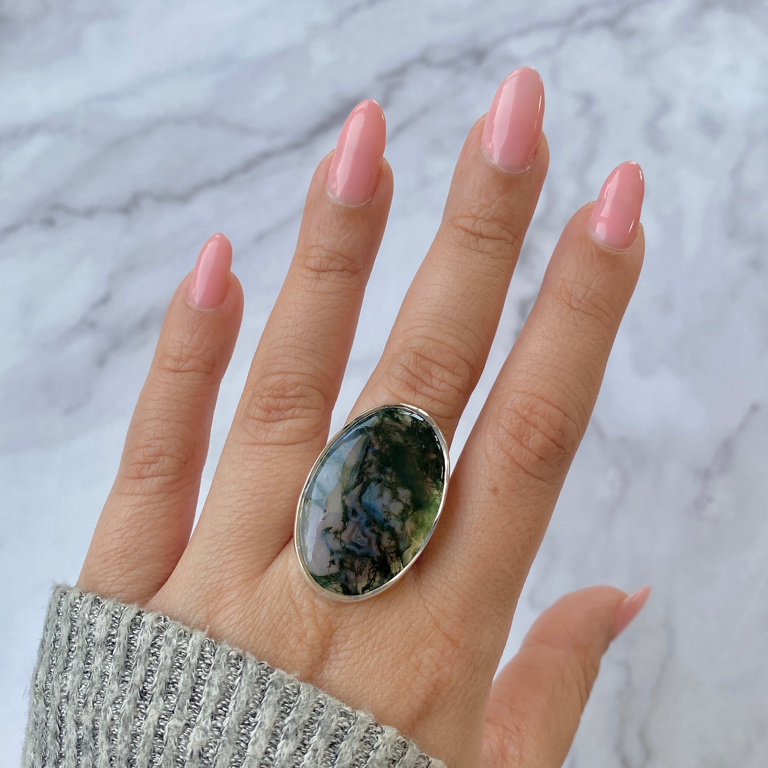 Premium Moss Agate Adjustable Ring - Ultimate Elegance (MOA-R-15)