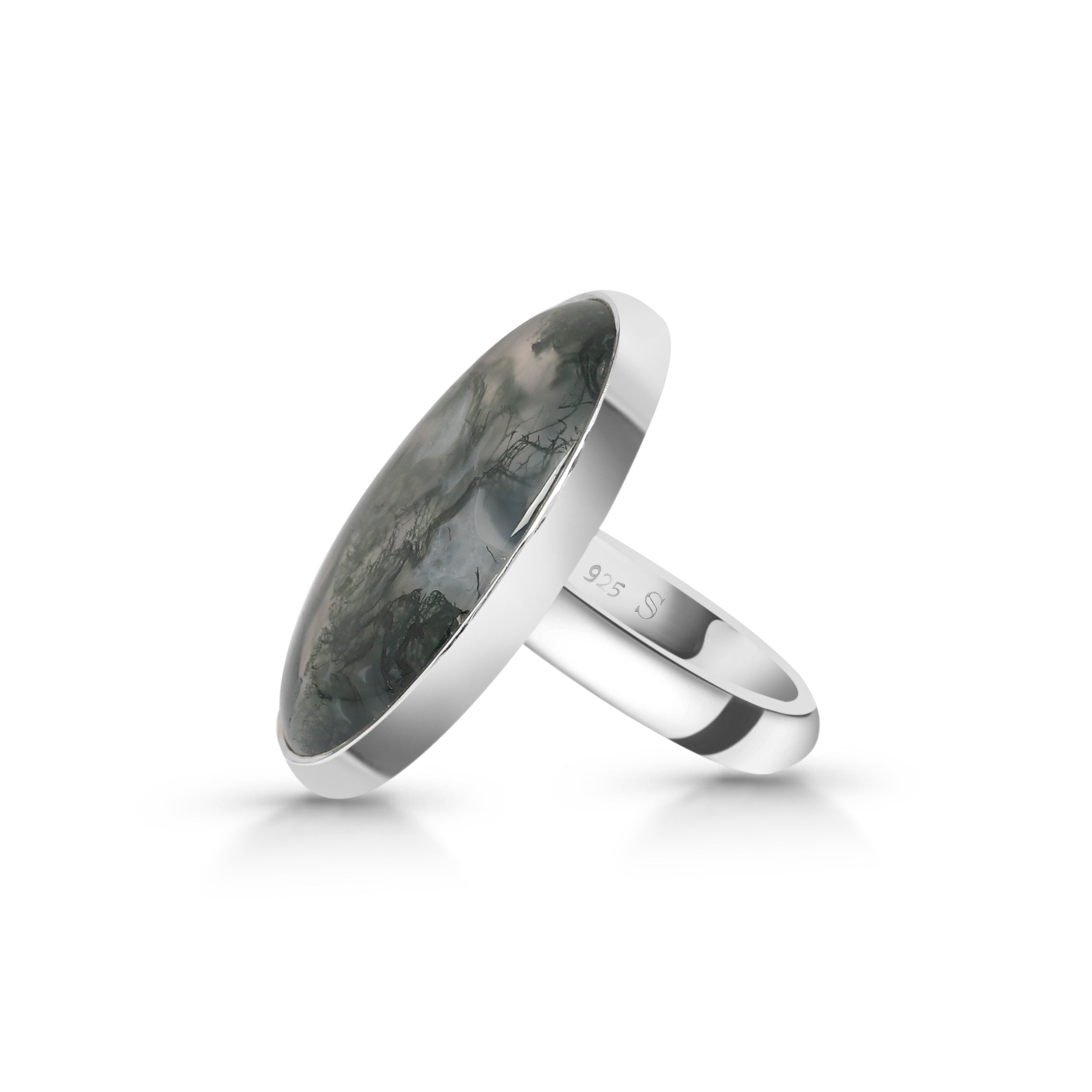 Premium Moss Agate Adjustable Ring - Elegant Statement Jewelry