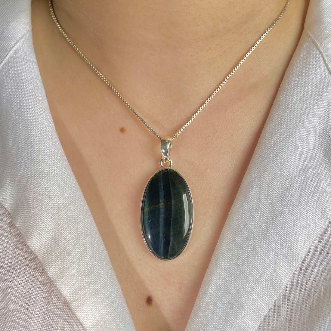 Premium Blue Tiger Eye Pendant - Elegant Silver Jewelry (BTE-P-10)