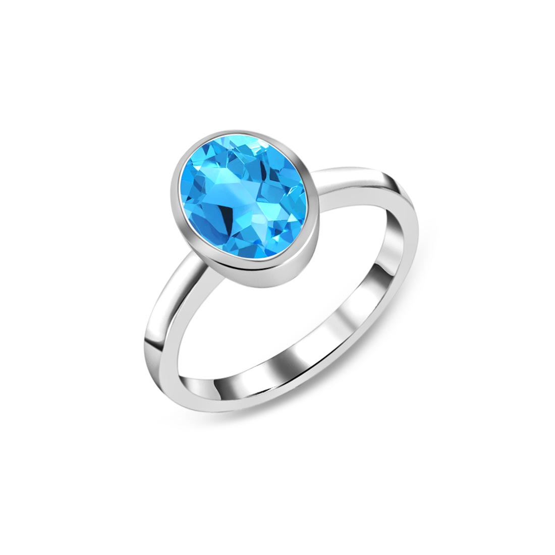 Premium Swiss Blue Topaz Silver Ring - Elegant Oval-Cut Jewelry