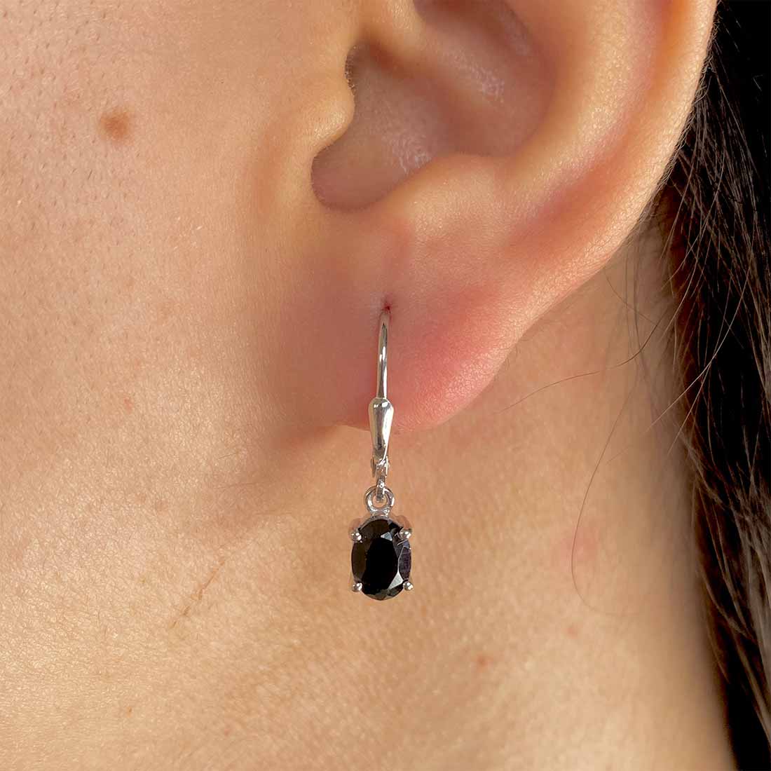 Premium Black Tourmaline Leverback Earrings - Elegant 925 Sterling Silver (BLS-SE-670)