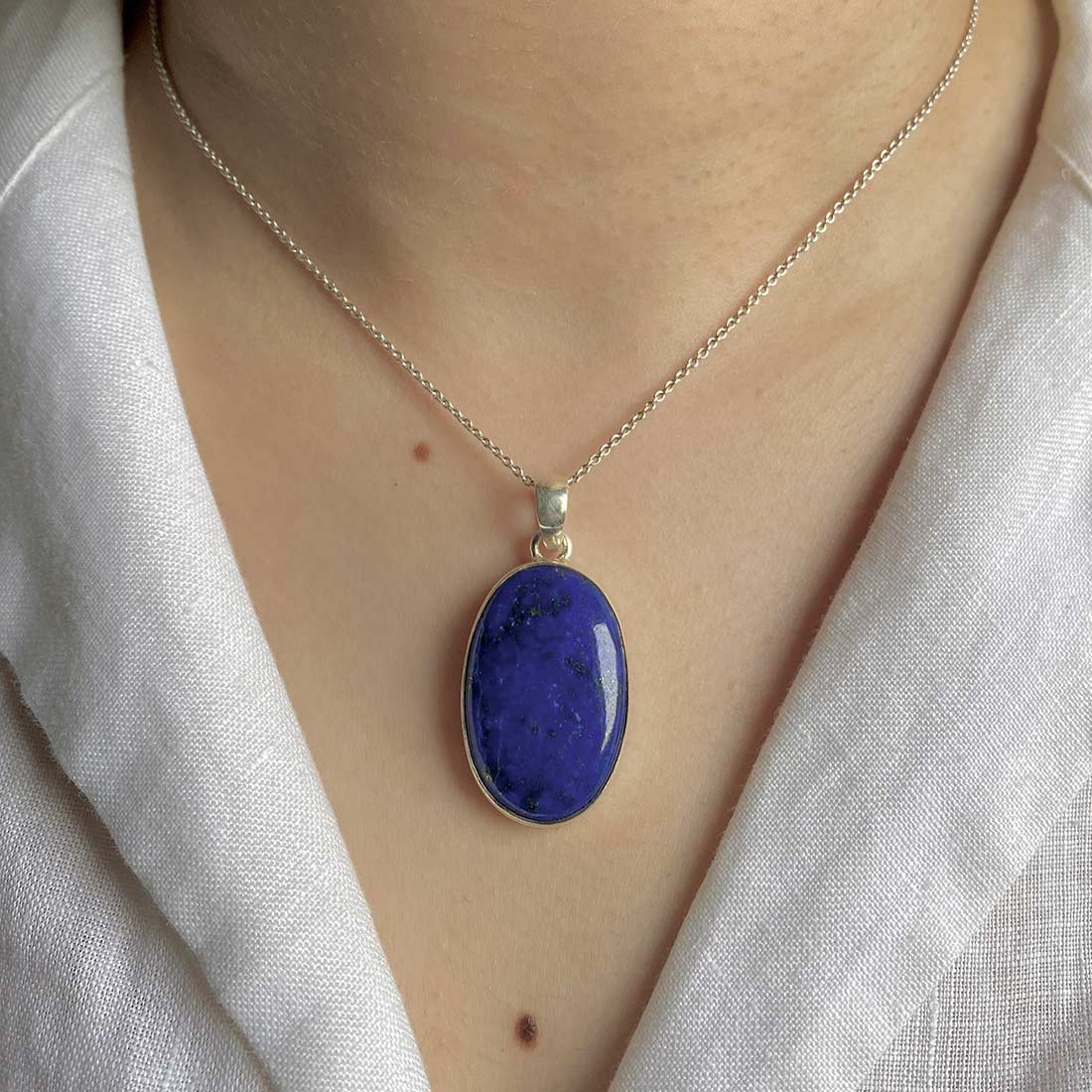 Premium Lapis Statement Pendant - Elegant Silver Jewelry