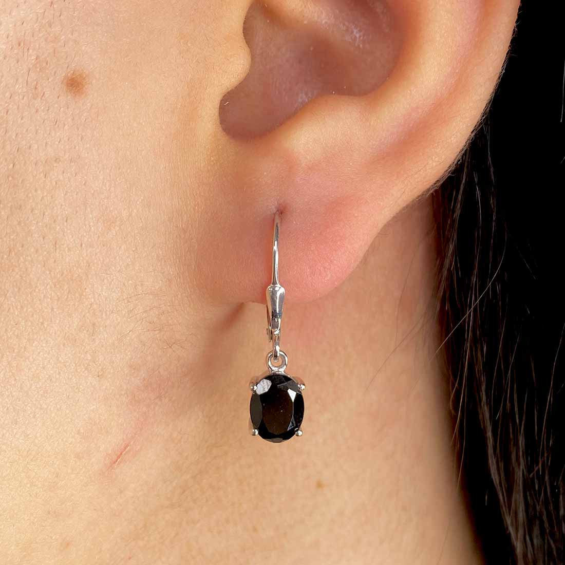 Premium Black Tourmaline Leverback Earrings - Elegant Protection & Style