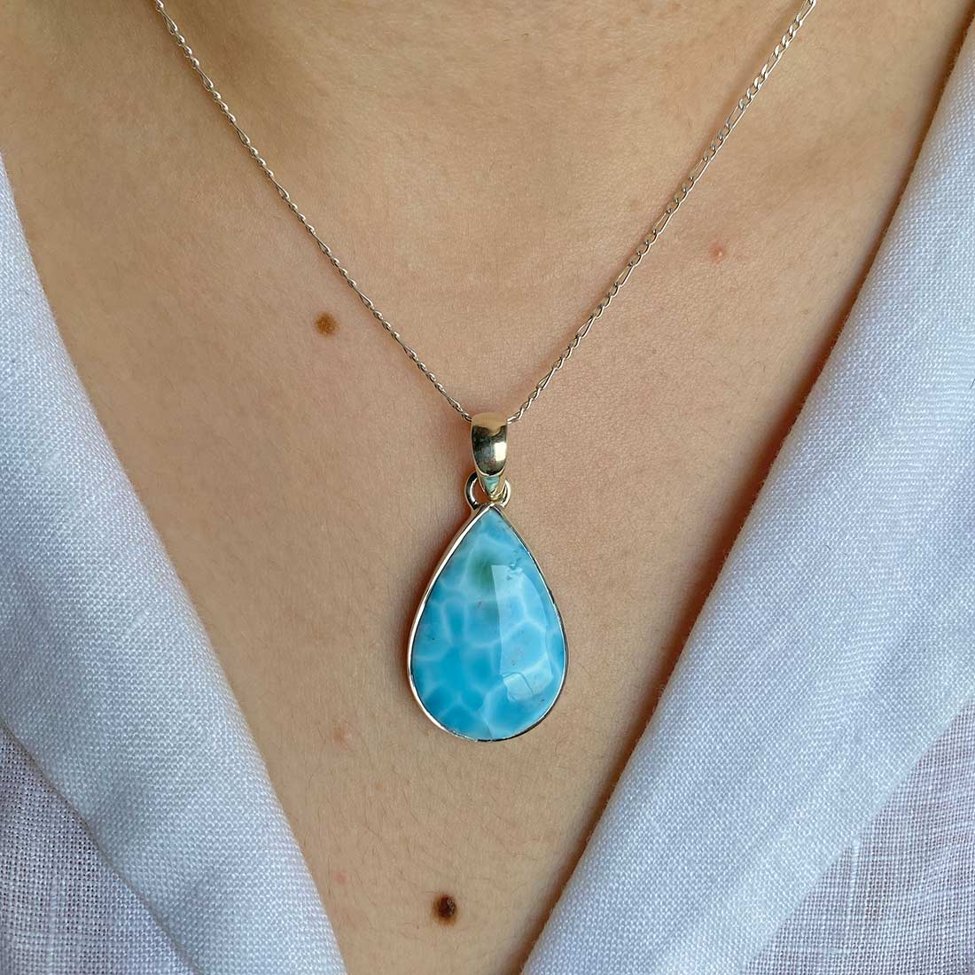 Premium Larimar Healing Pendant - 925 Sterling Silver (LAR-P-26)