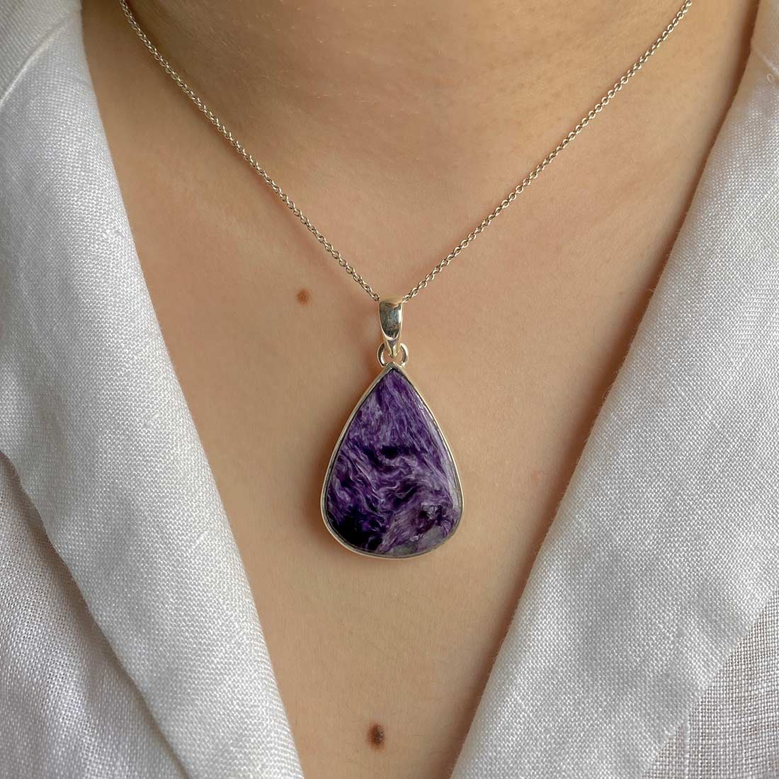 Premium Charoite Statement Pendant - Elegant Purple Stone Jewelry