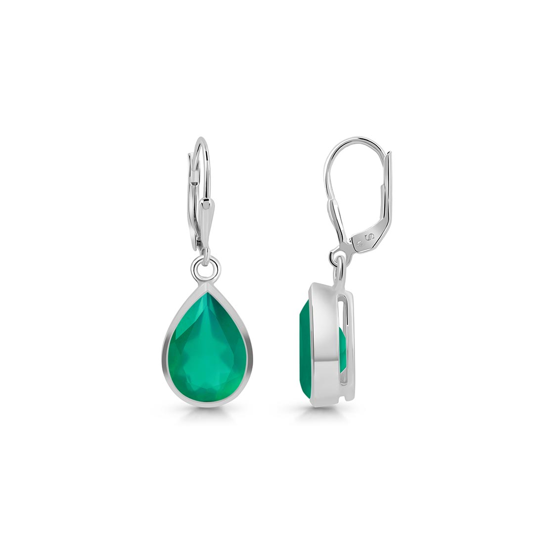 Premium Green Onyx Leverback Earrings - Elegant Pear-Cut Design